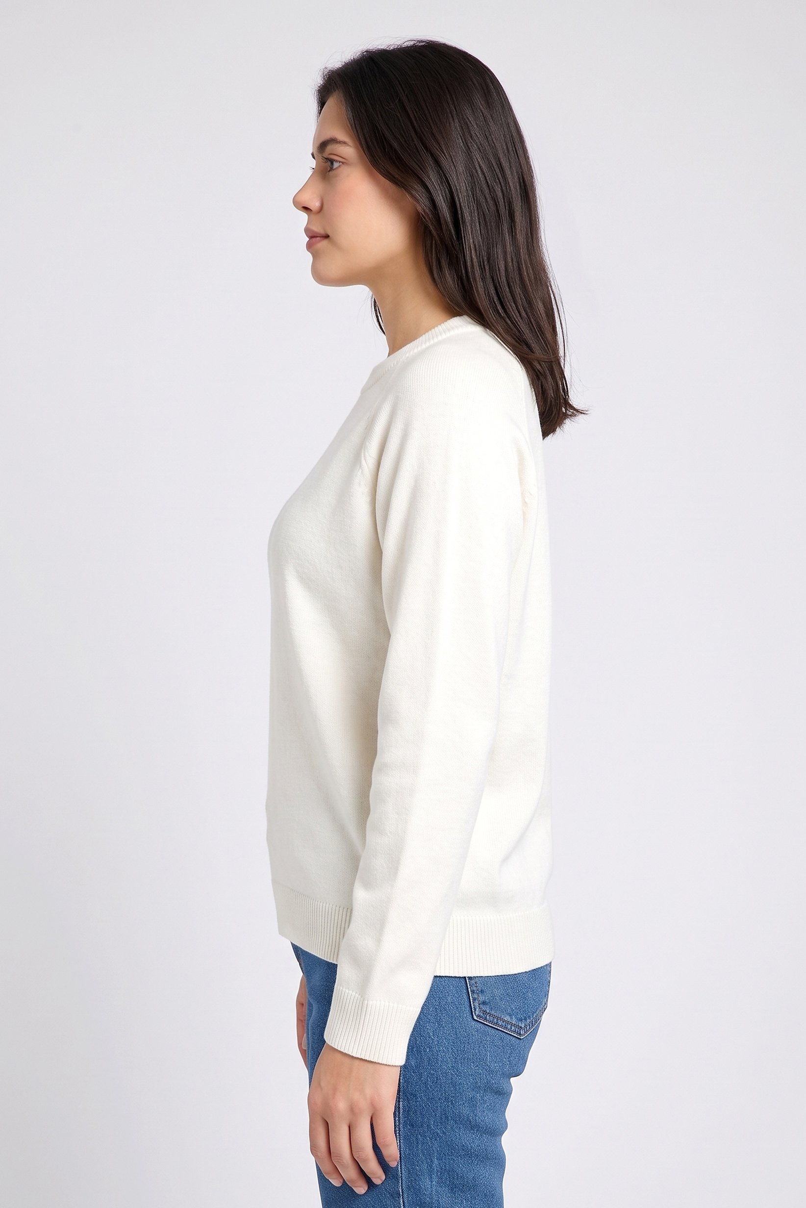 Women Crew Neck Knitted Sweater, Off White