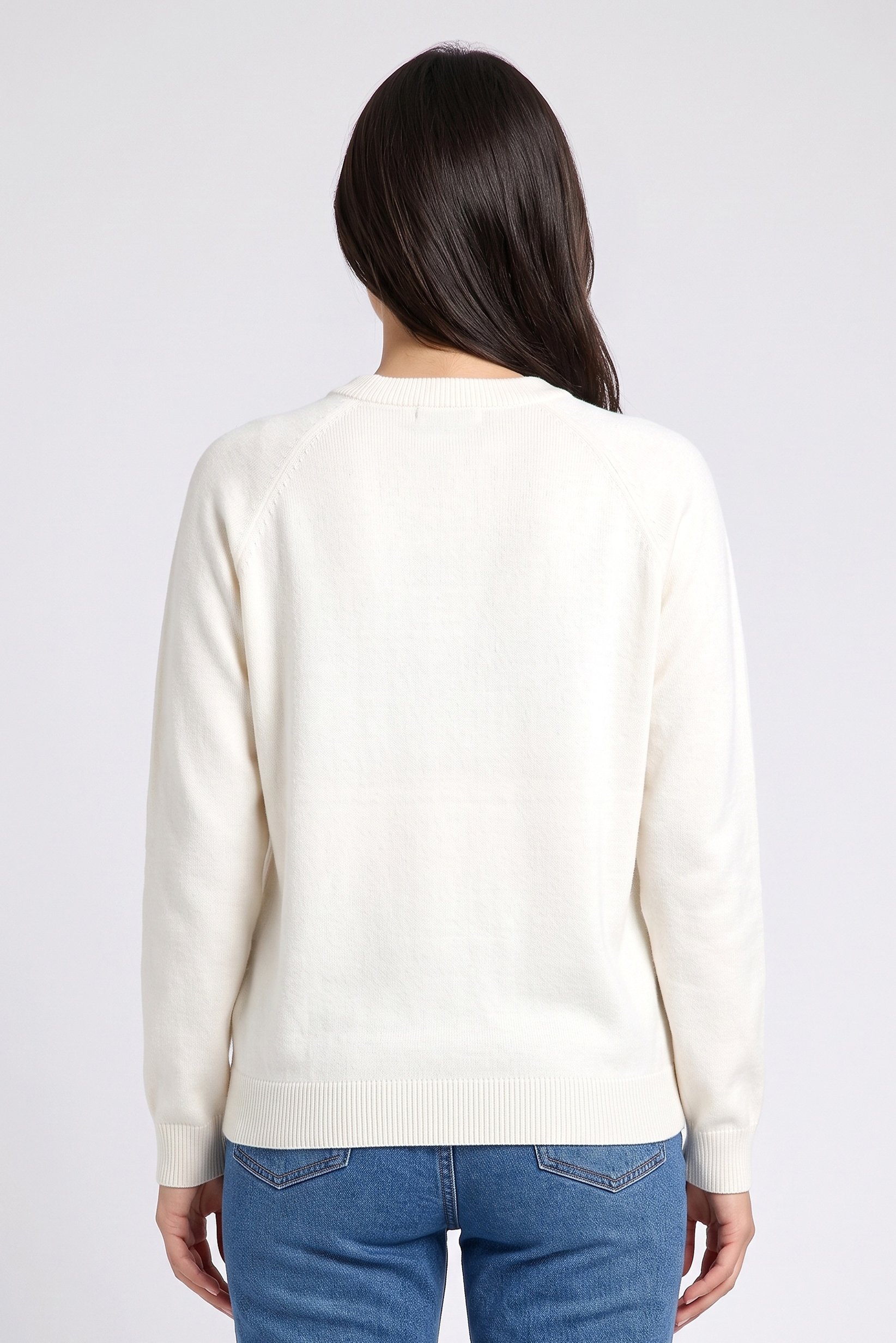 Women Crew Neck Knitted Sweater, Off White
