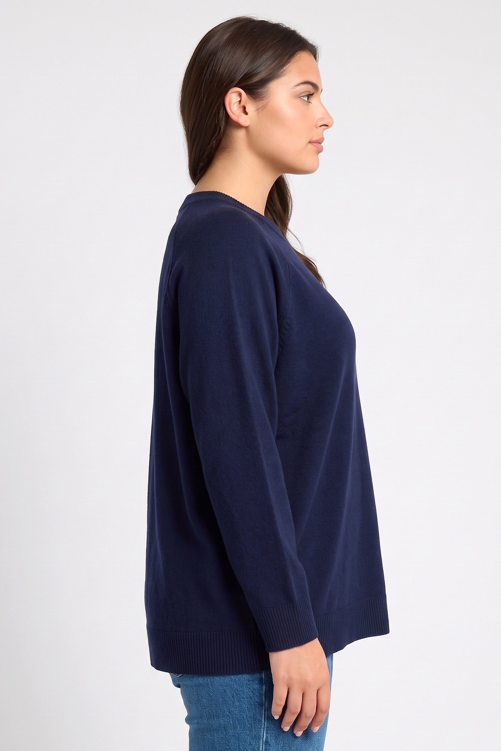 Women Crew Neck Knitted Sweater, Navy