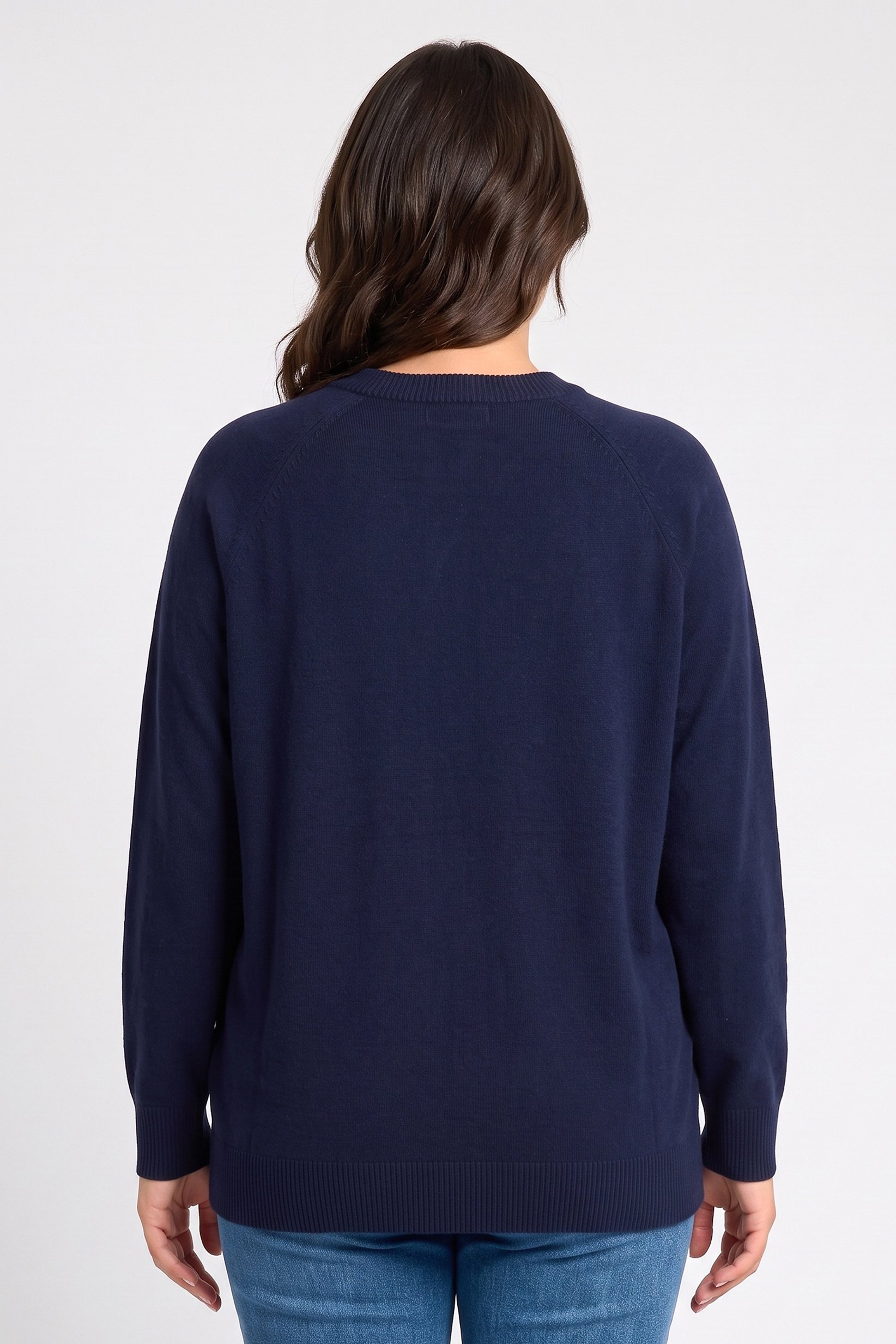 Women Crew Neck Knitted Sweater, Navy