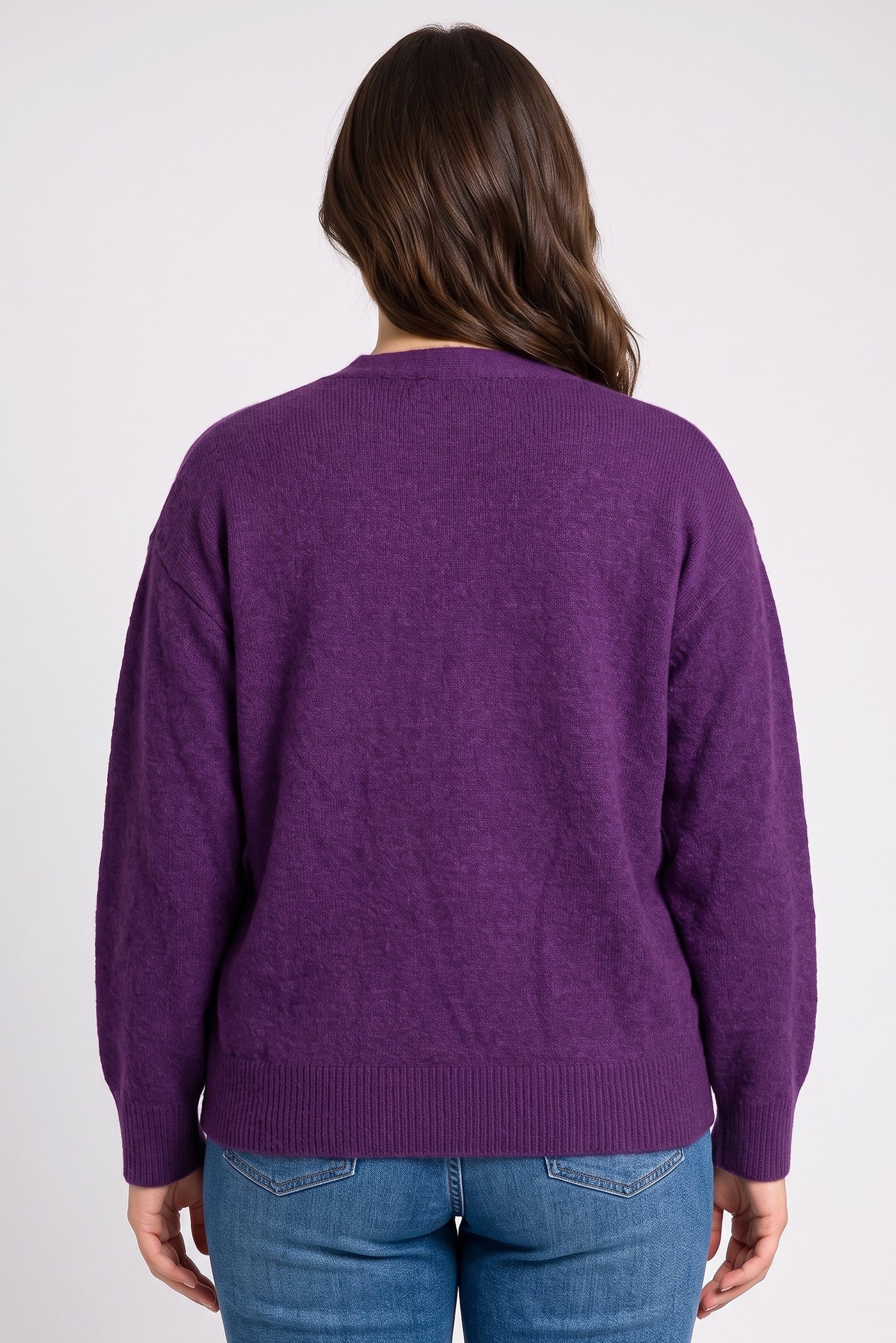 Women Curve Split Neck Plain Wrap Cardigan, Purple