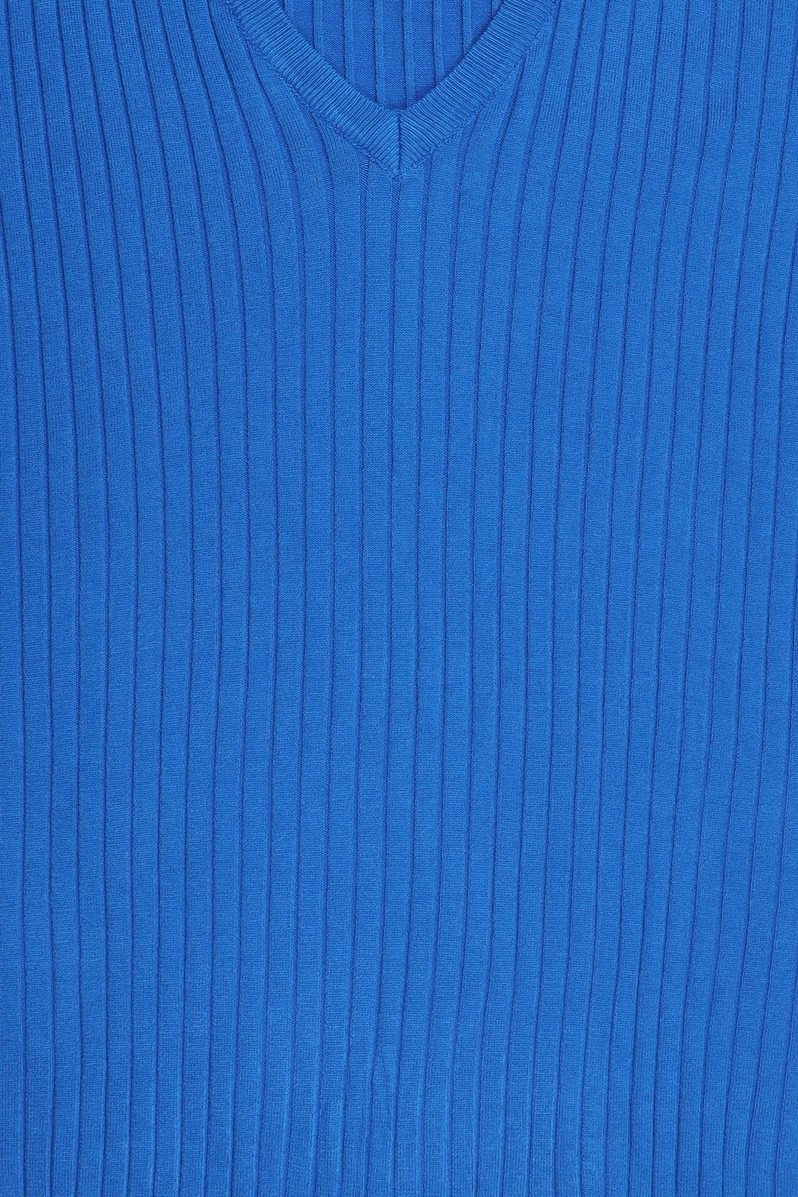 Women V-Neck Ribbed Sweater, Blue