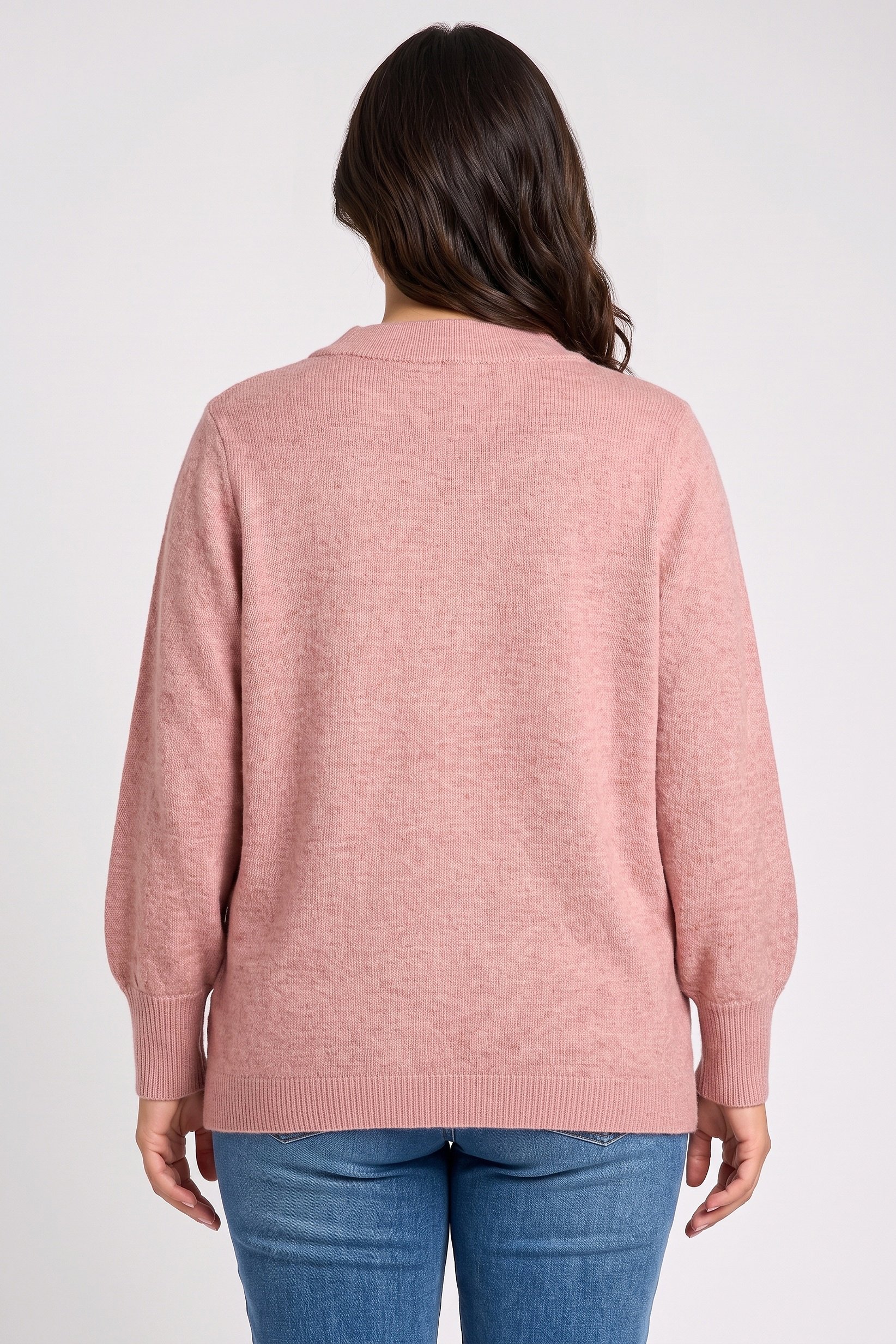 Women V-Neck Textured Sweater, Light Pink
