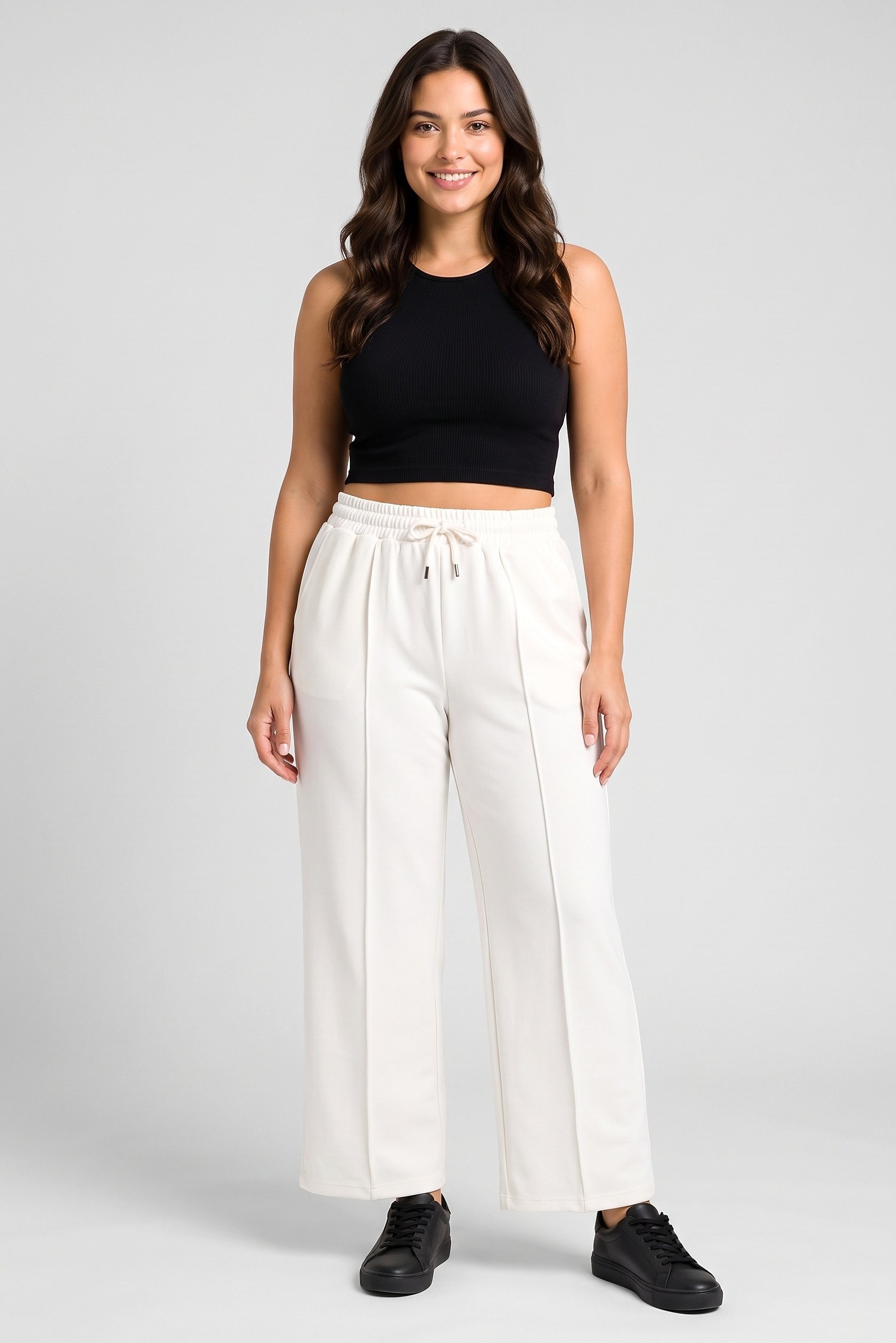 Women Regular Fit Solid Wide Leg Pants, Off White