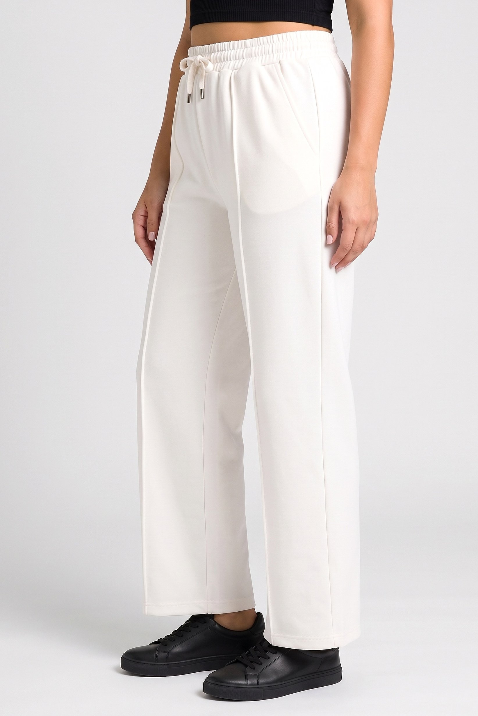 Women Regular Fit Solid Wide Leg Pants, Off White