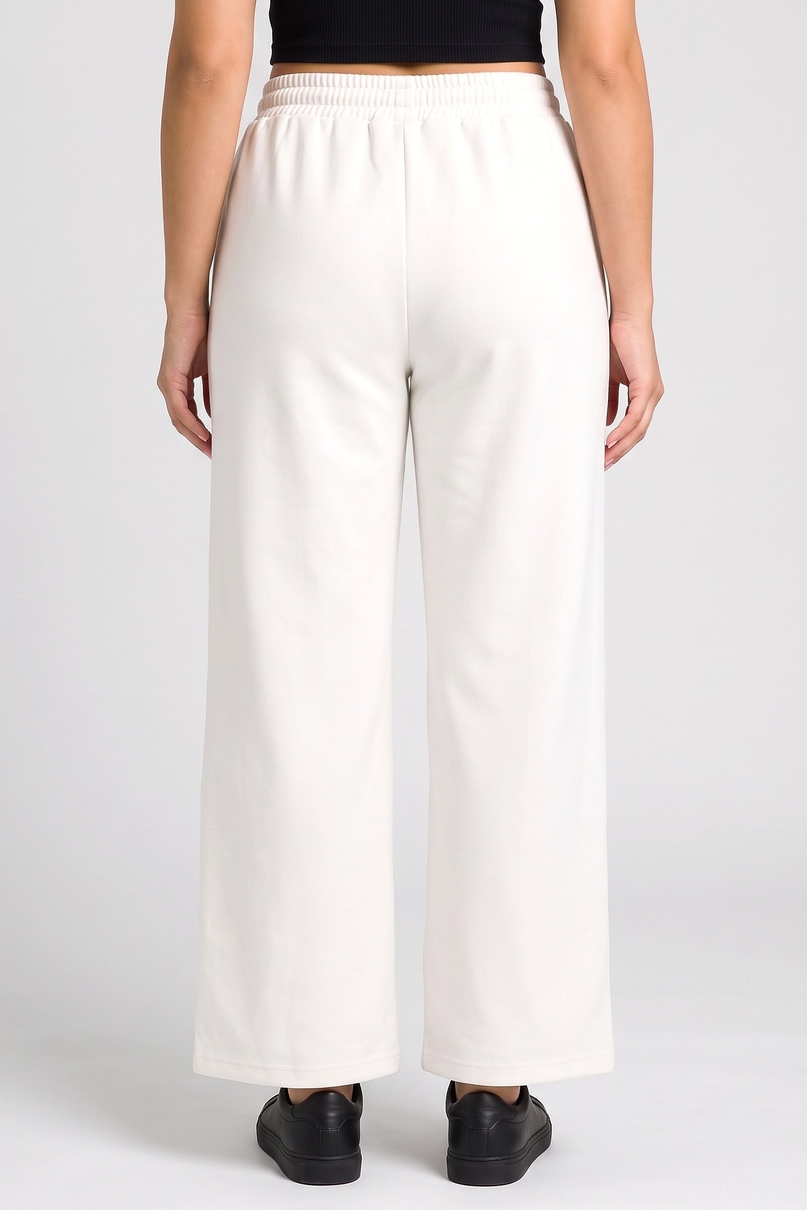 Women Regular Fit Solid Wide Leg Pants, Off White