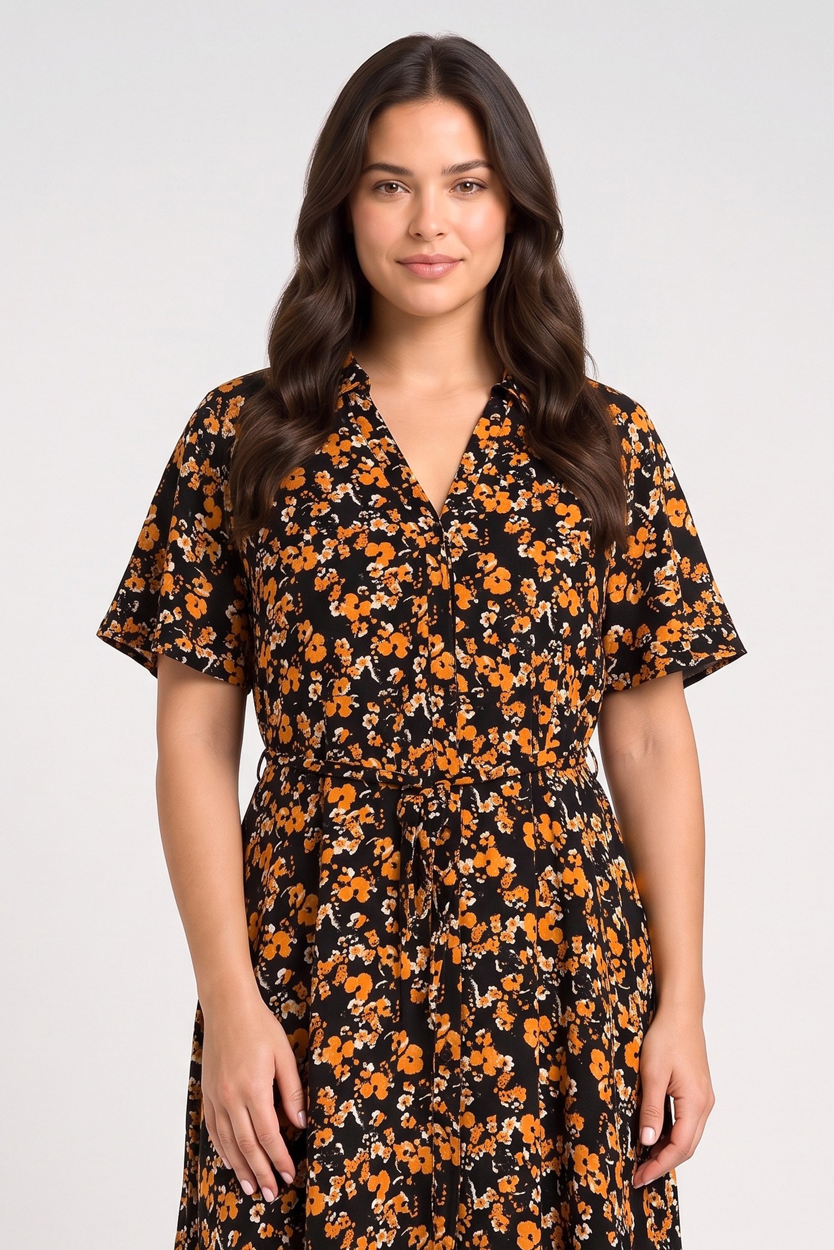 Women Curve Floral Print Midi Dress, Multicolor