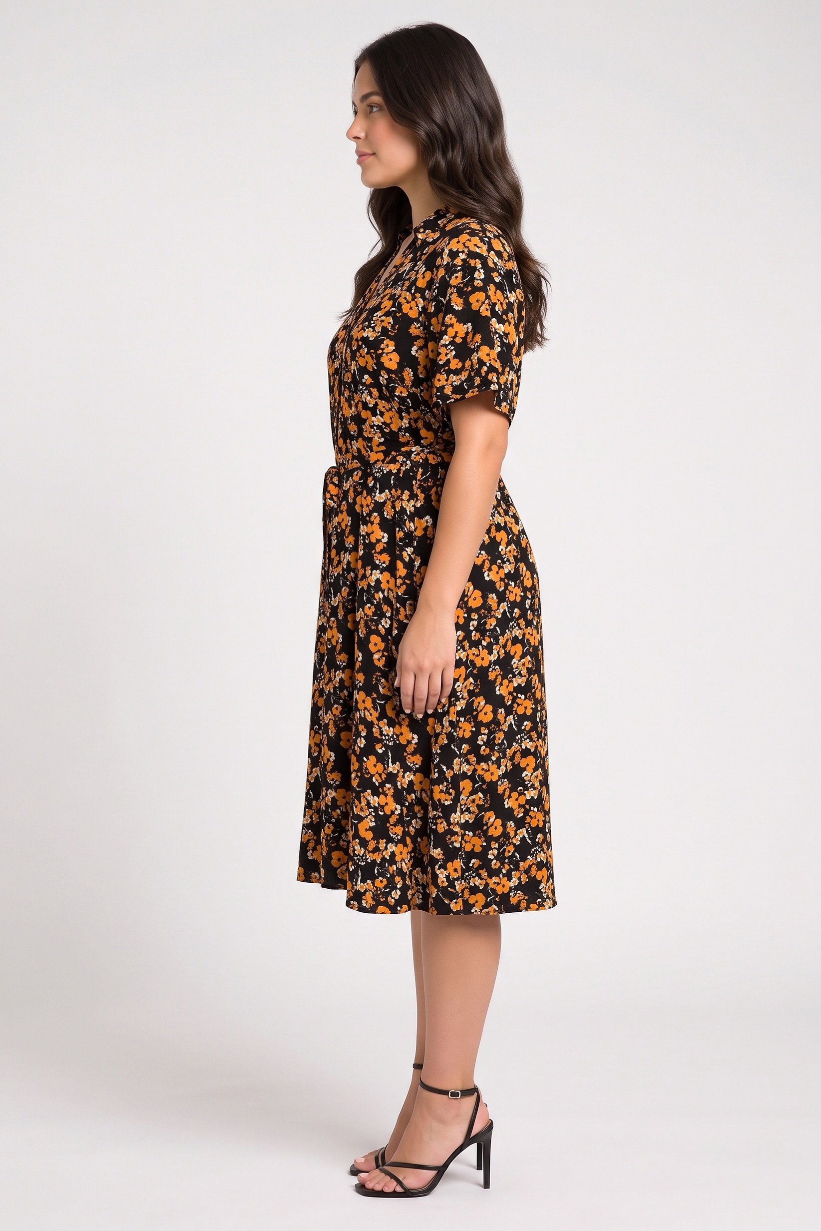 Women Curve Floral Print Midi Dress, Multicolor
