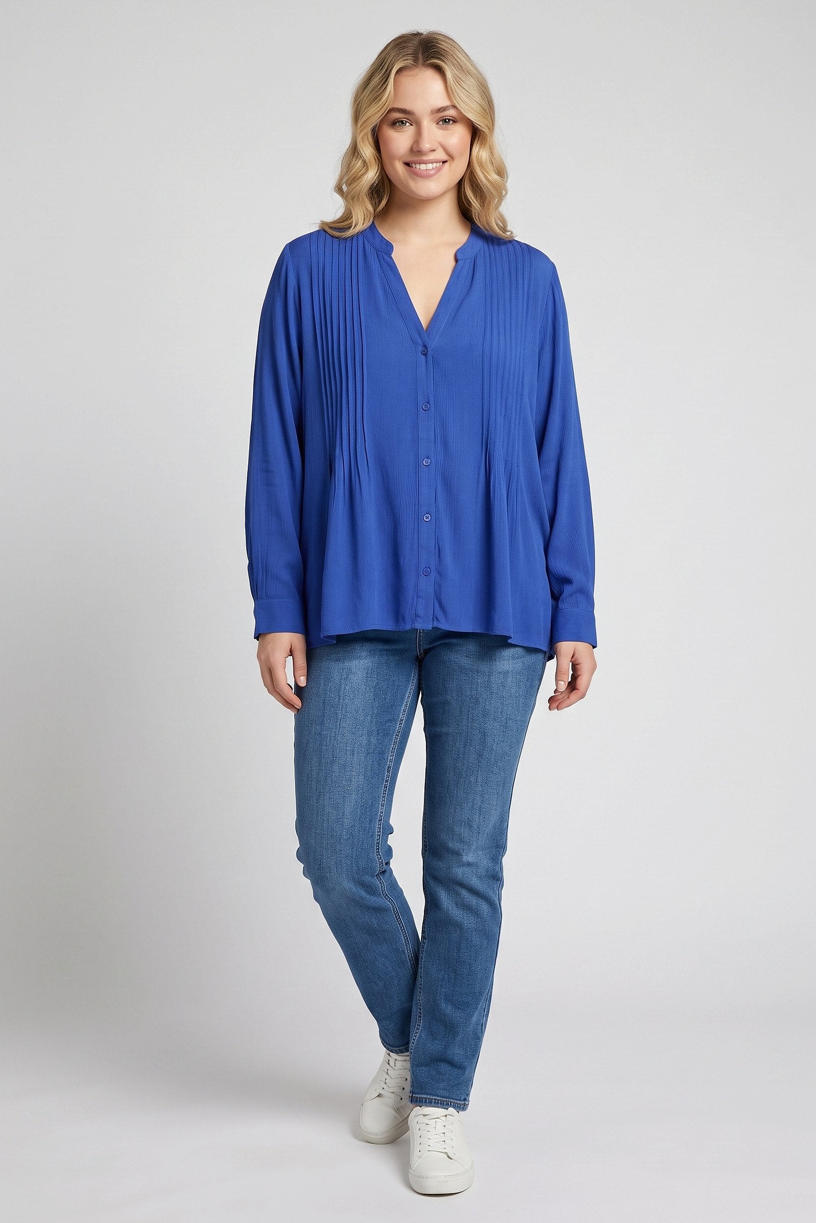 Women V-Neck Long Sleeve Textured Blouse, Blue