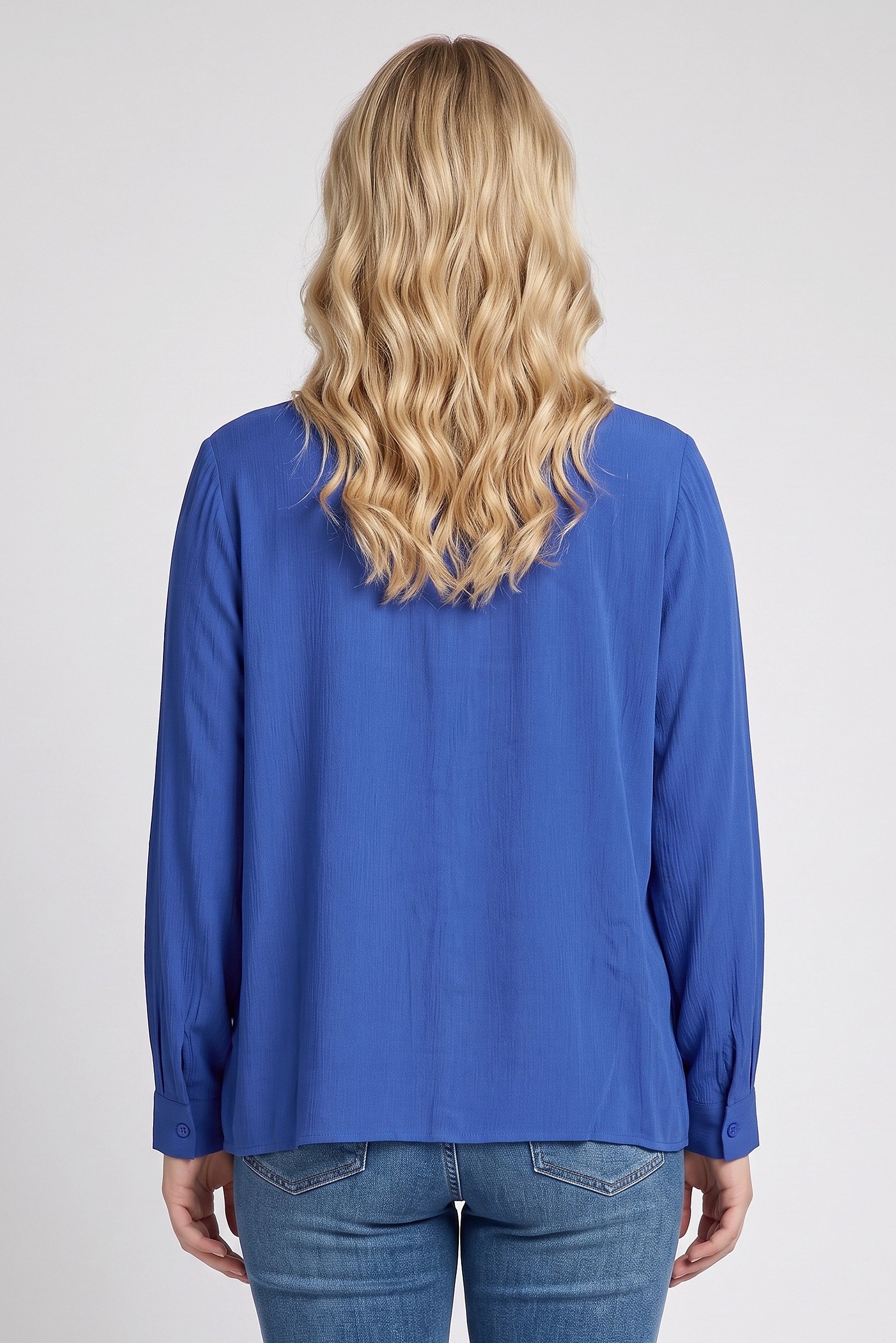 Women V-Neck Long Sleeve Textured Blouse, Blue