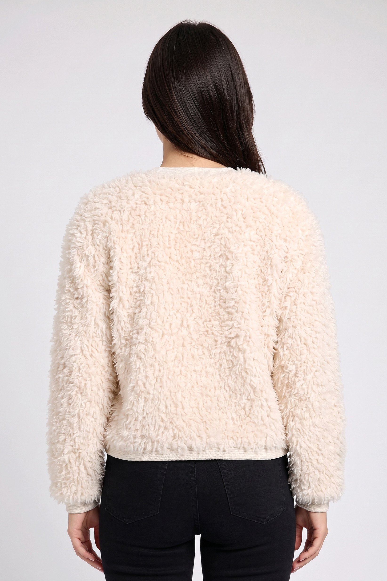Women Crew Neck Textured Cardigan, Beige