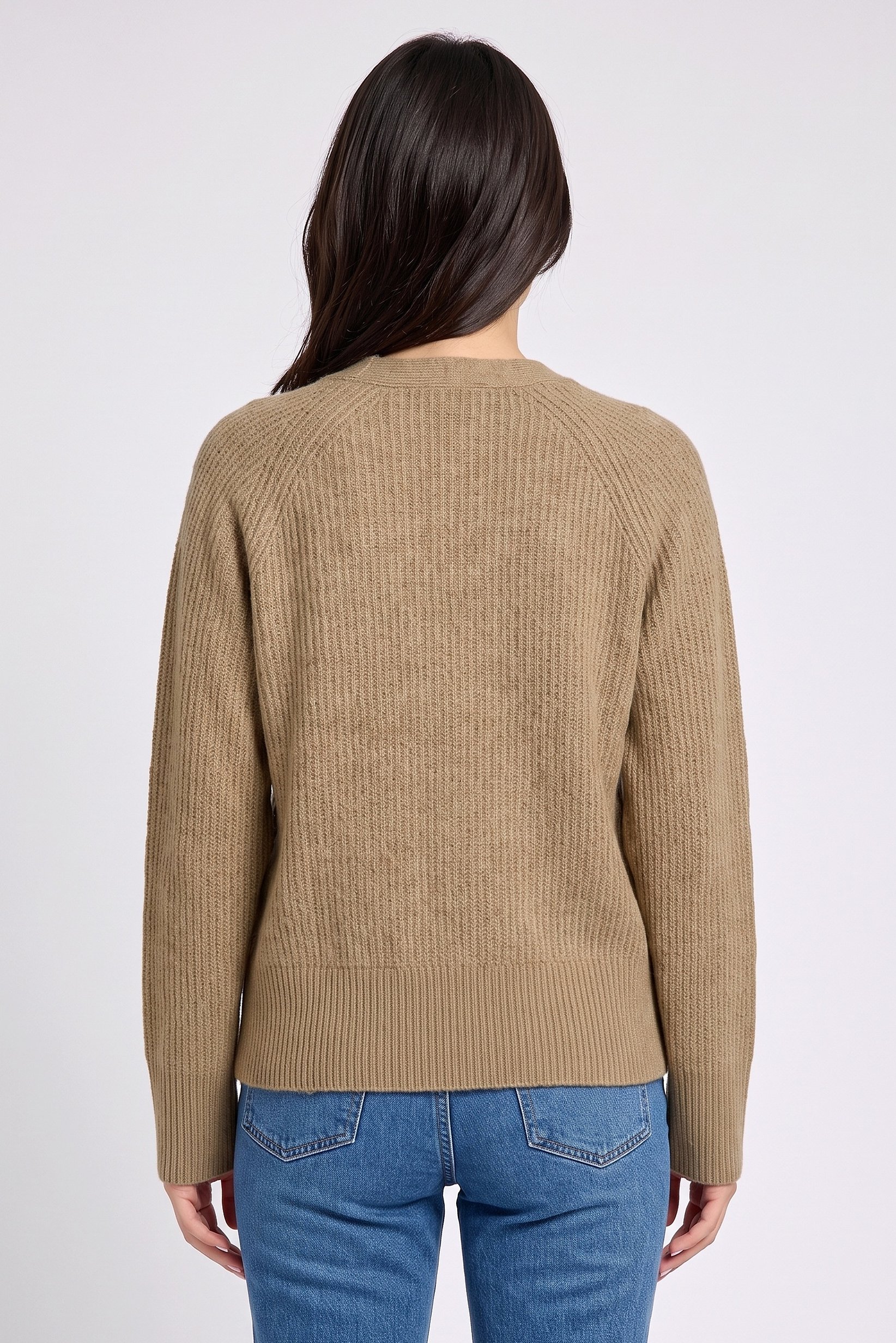 Women V-Neck Knitted Cardigan, Tan