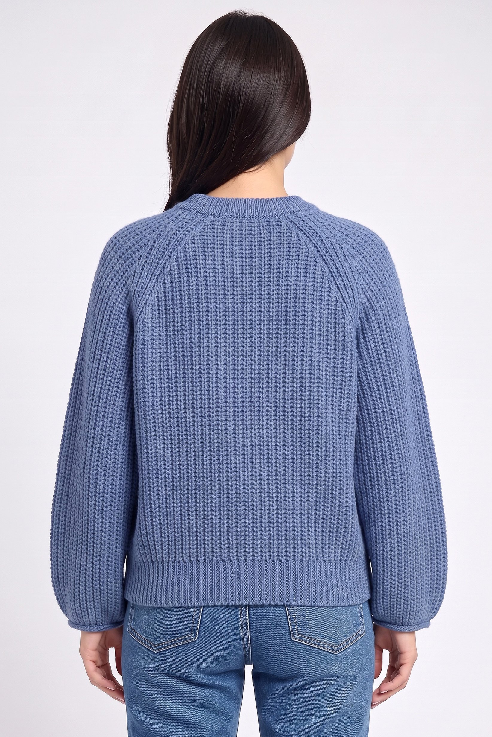 Women Crew Neck Crochet Sweater, Blue
