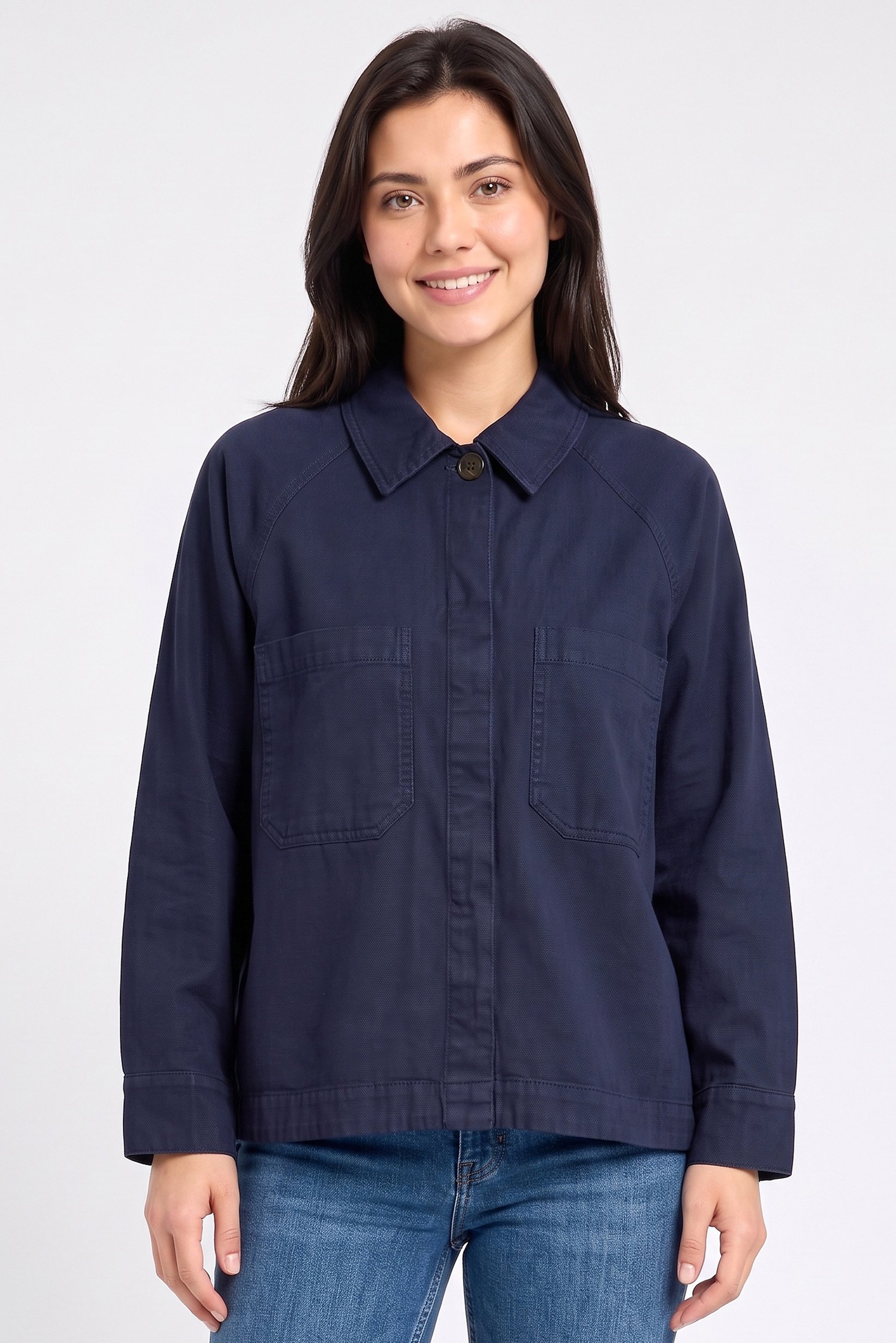 Women Solid Jacket Shirt, Dark Navy