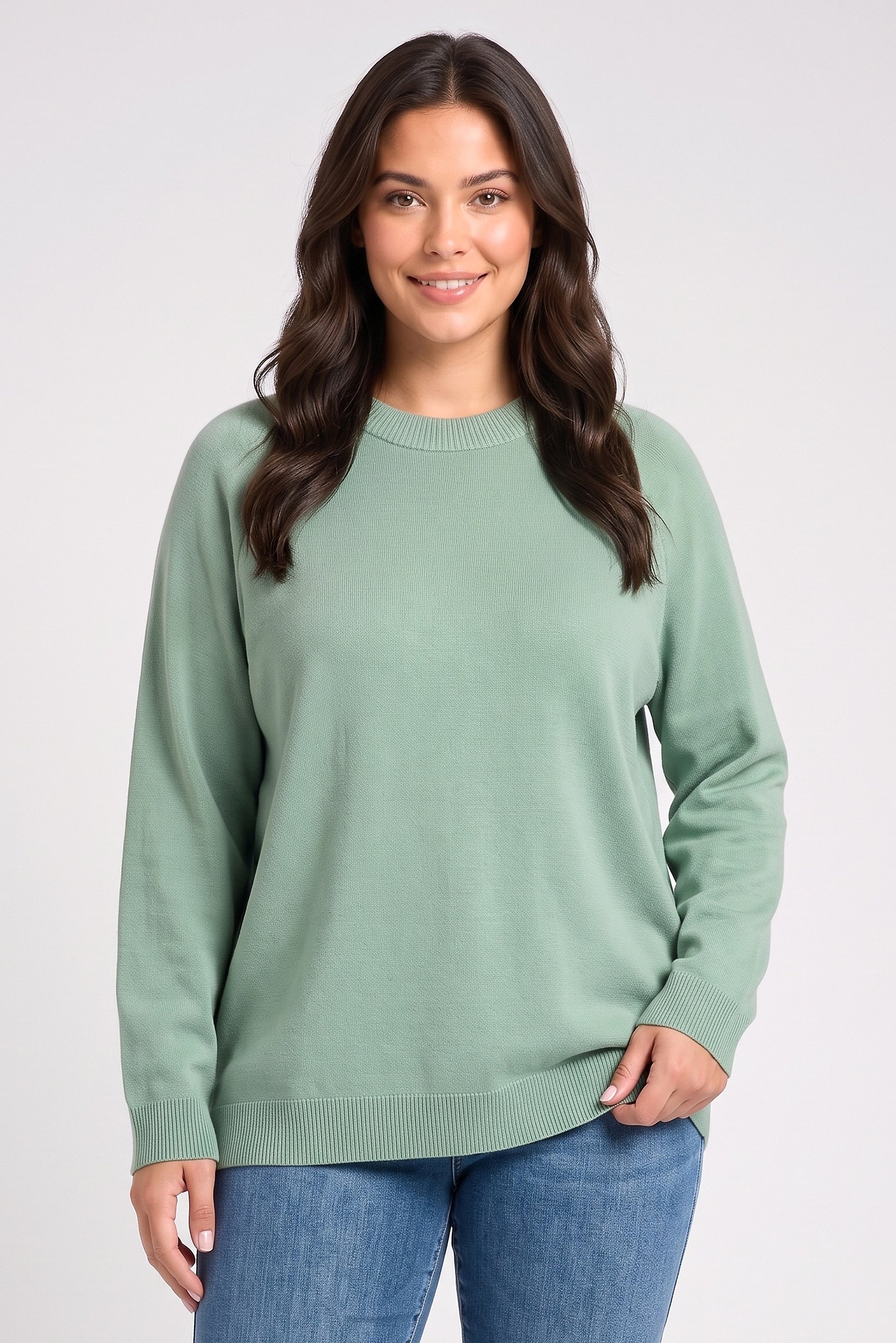 Women Crew Neck Knitted Sweater, Mint Green