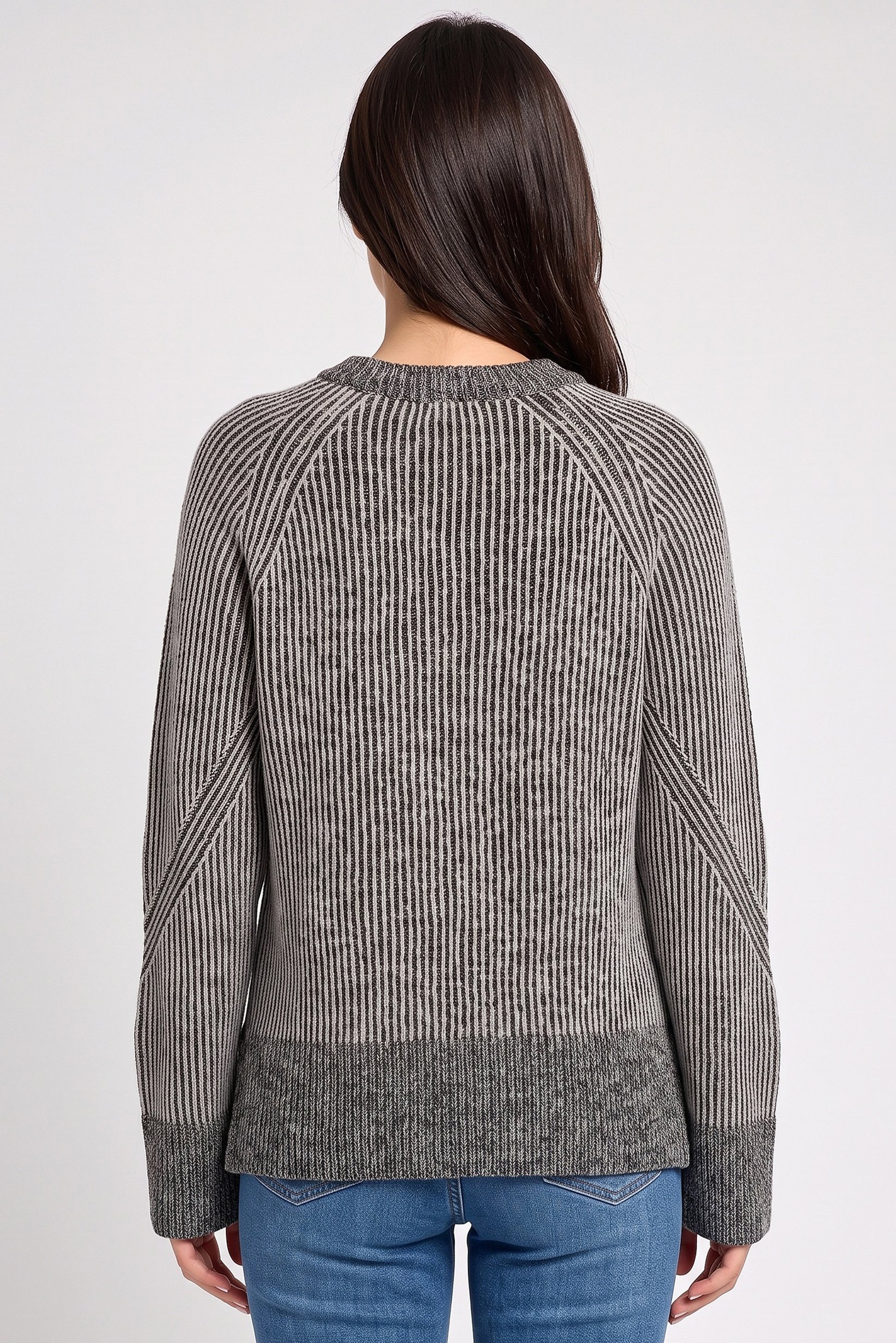 Women Crew Neck Knitted Sweater, Grey