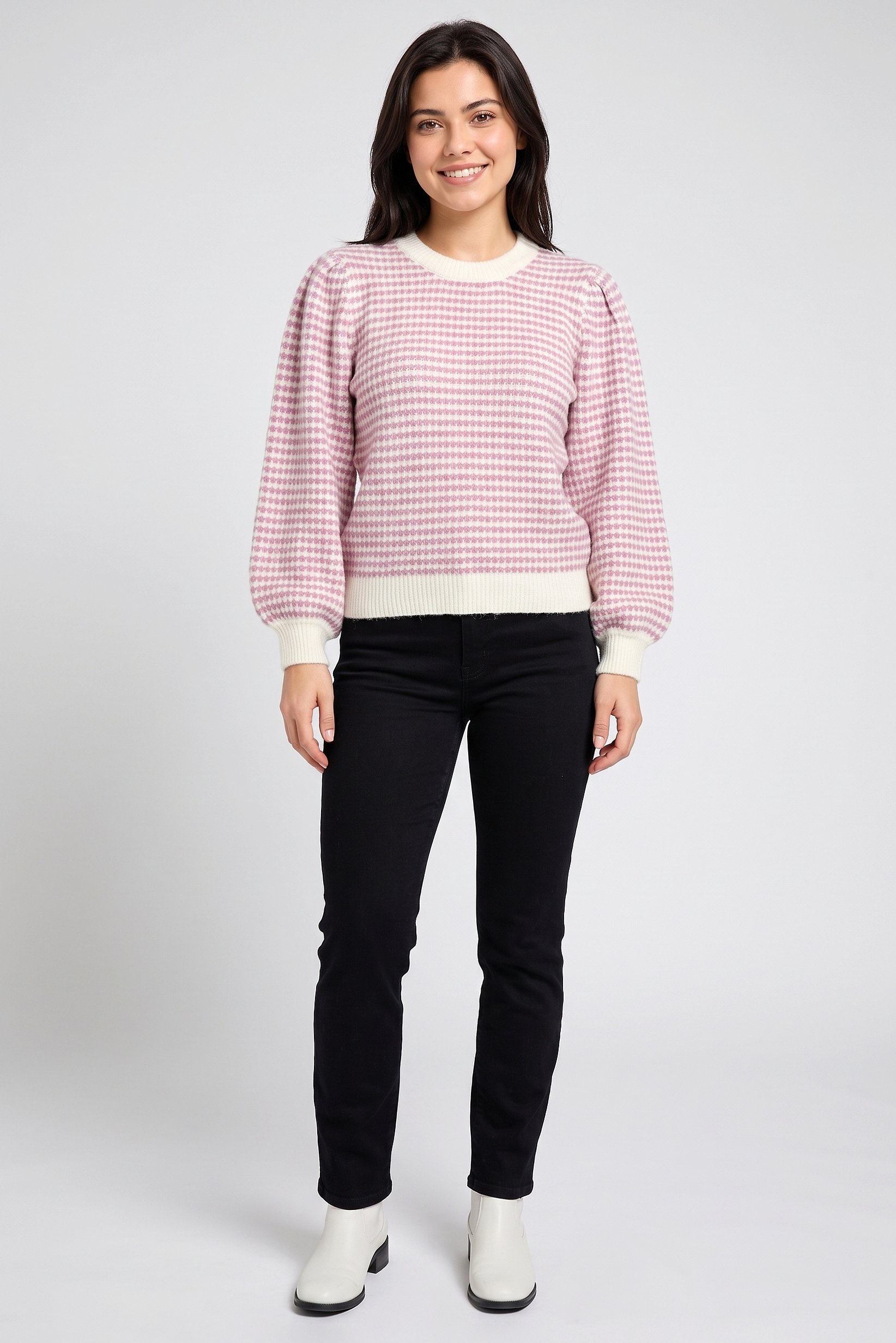 Women Crew Neck Knitted Sweater, Multicolor