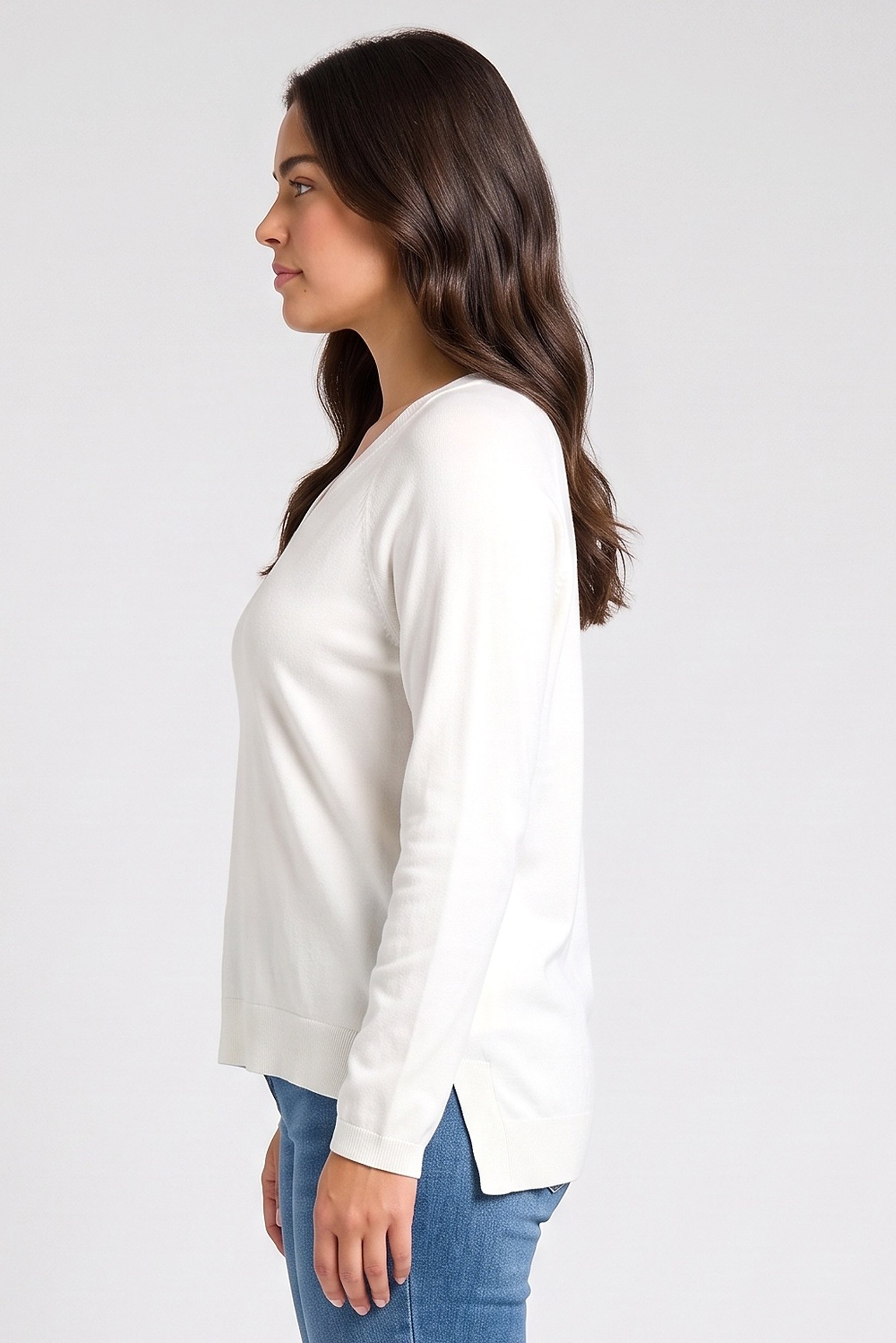 Women V-Neck Plain Sweater, Off White