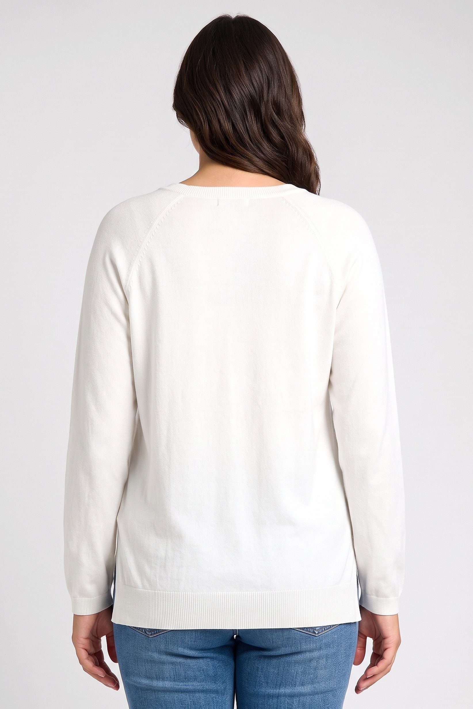 Women V-Neck Plain Sweater, Off White