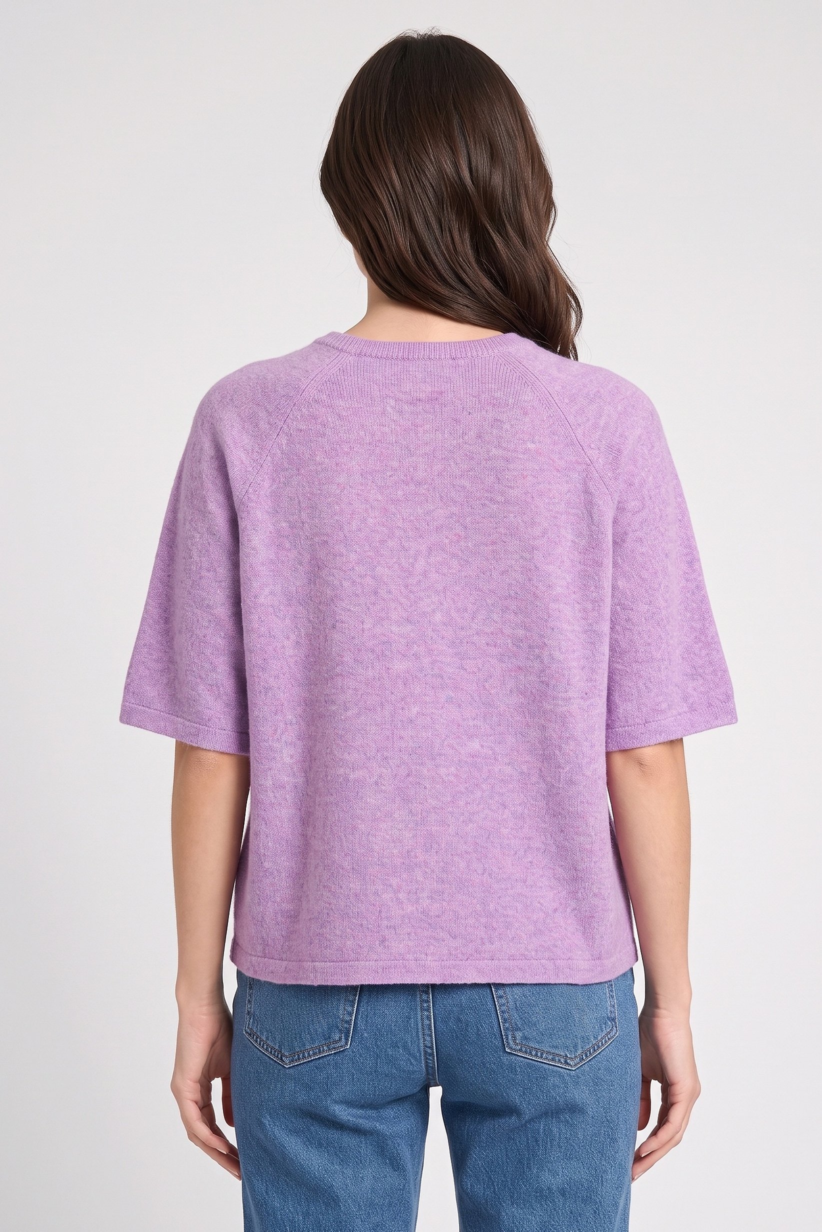 Women Crew Neck 3/4 Sleeve Knitted Top, Lilac