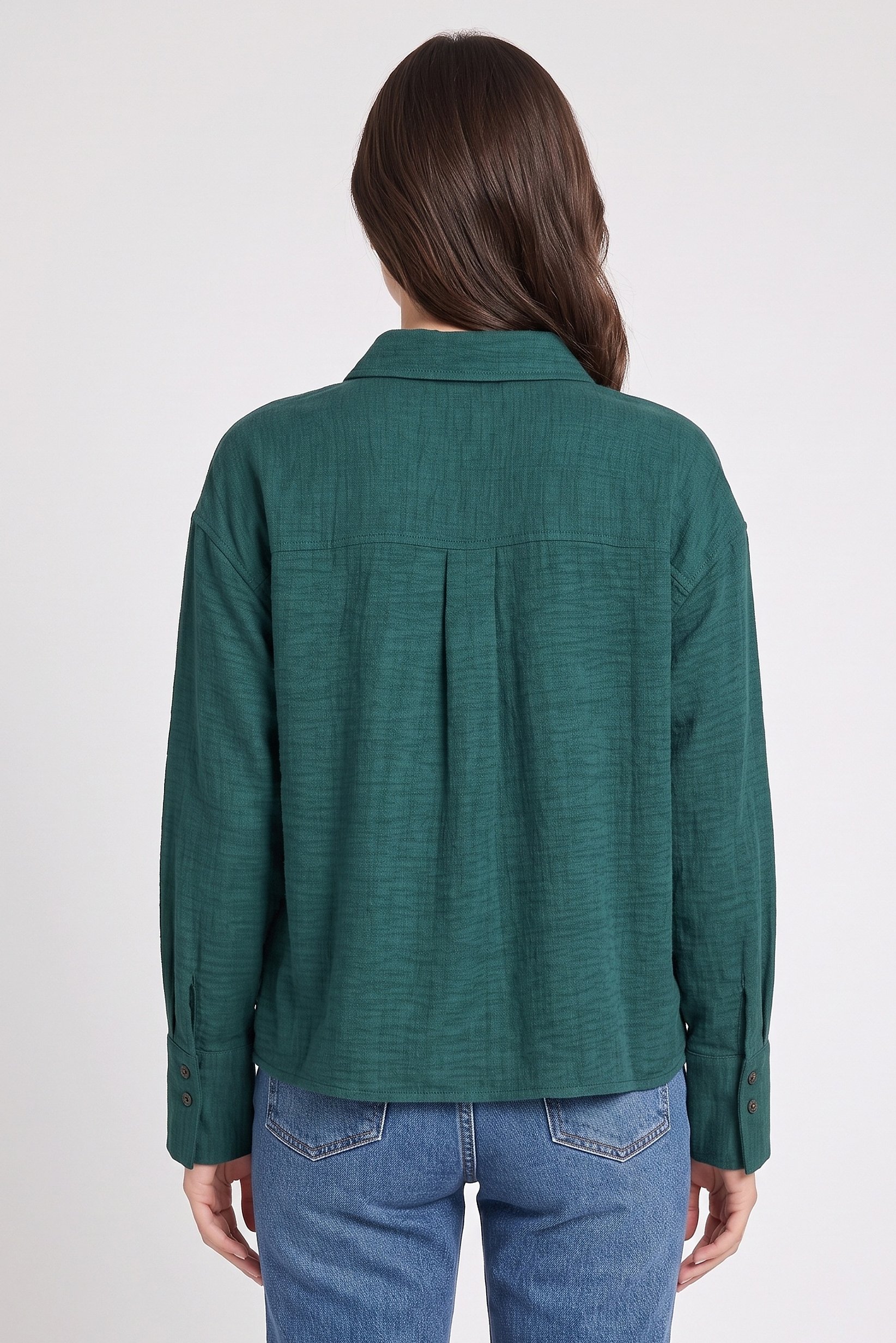 Women Regular Fit Plain Long Sleeve Shirt, Deep Green