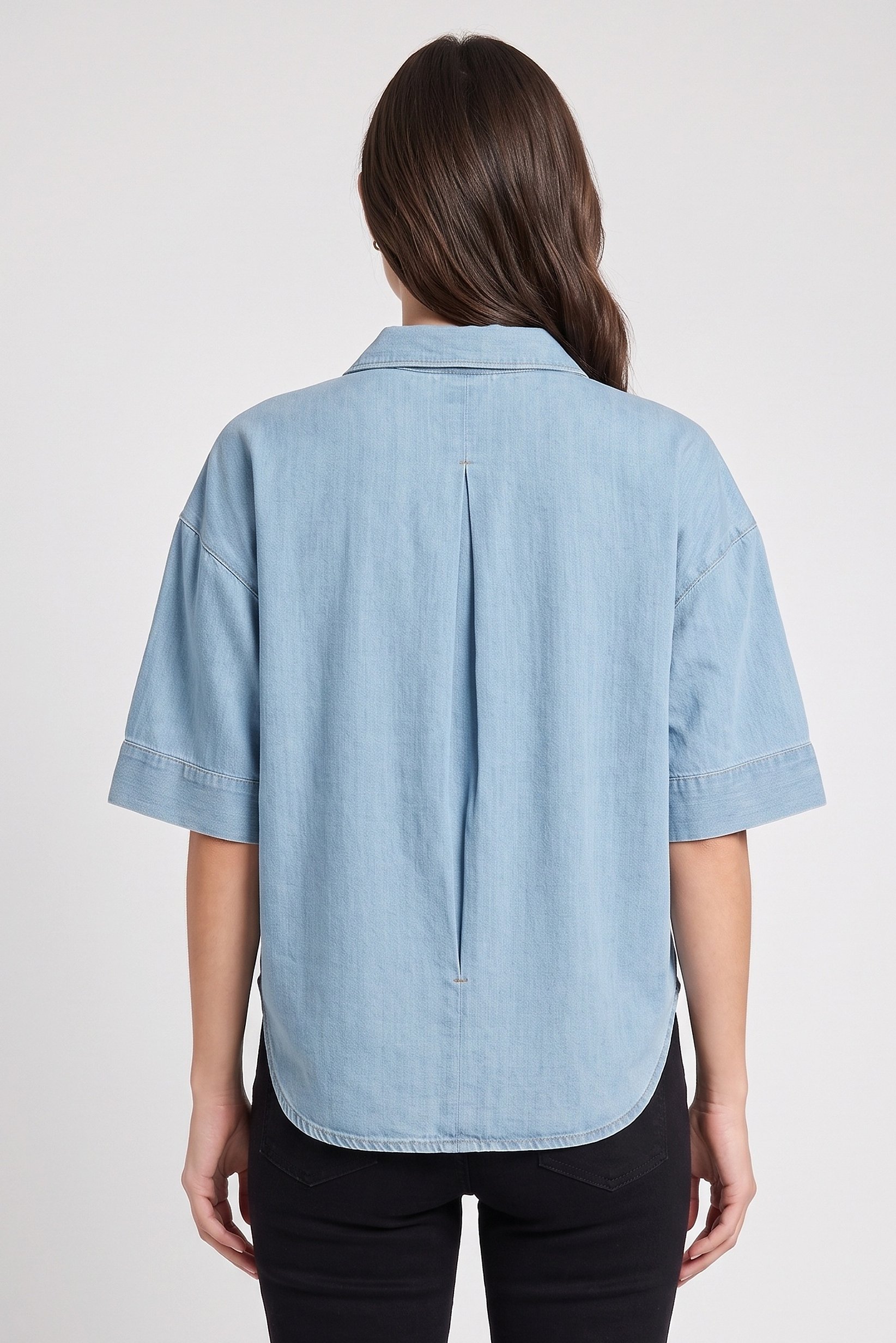 Women Regular Fit Washed 3/4 Sleeve Shirt, Light Blue