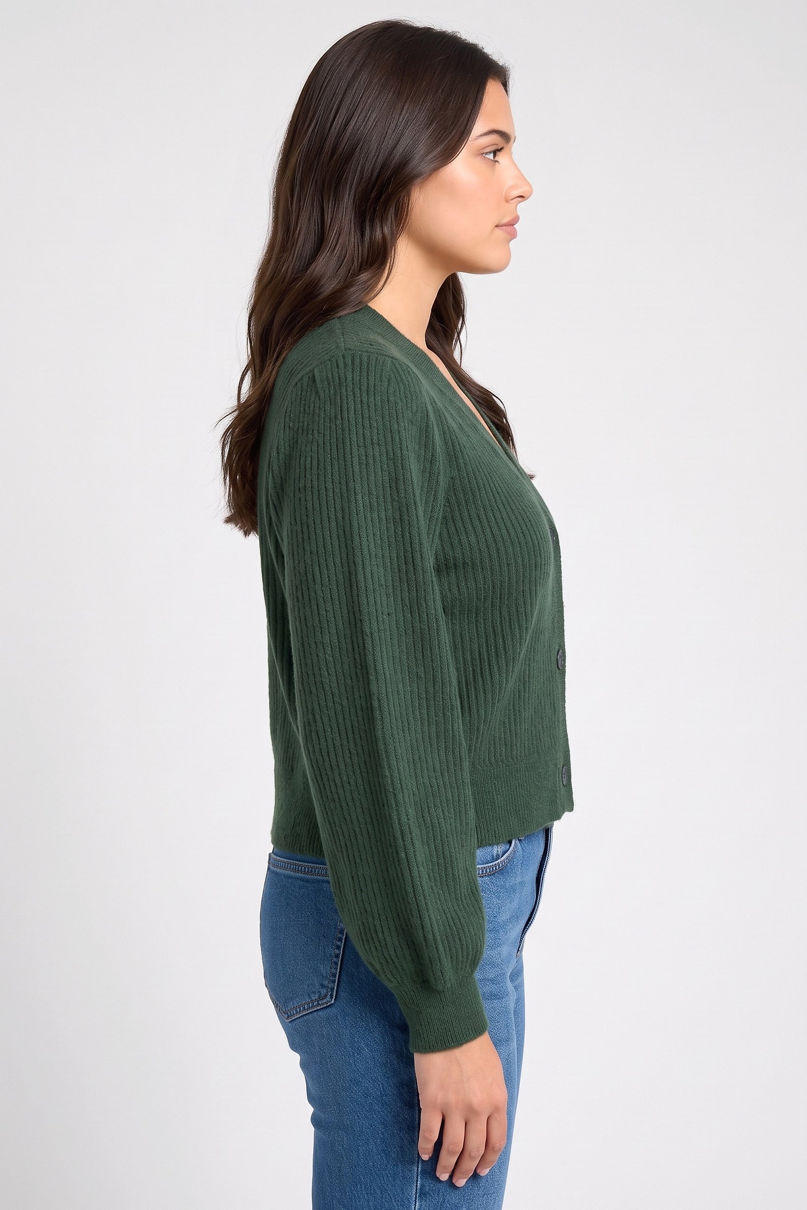 Women V-Neck Knitted Cardigan, Green