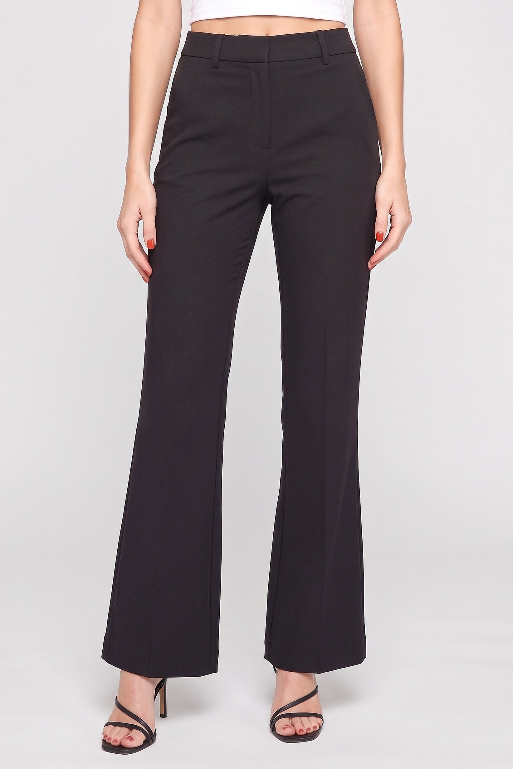 Women Regular Fit Solid Straight Leg Pants, Black