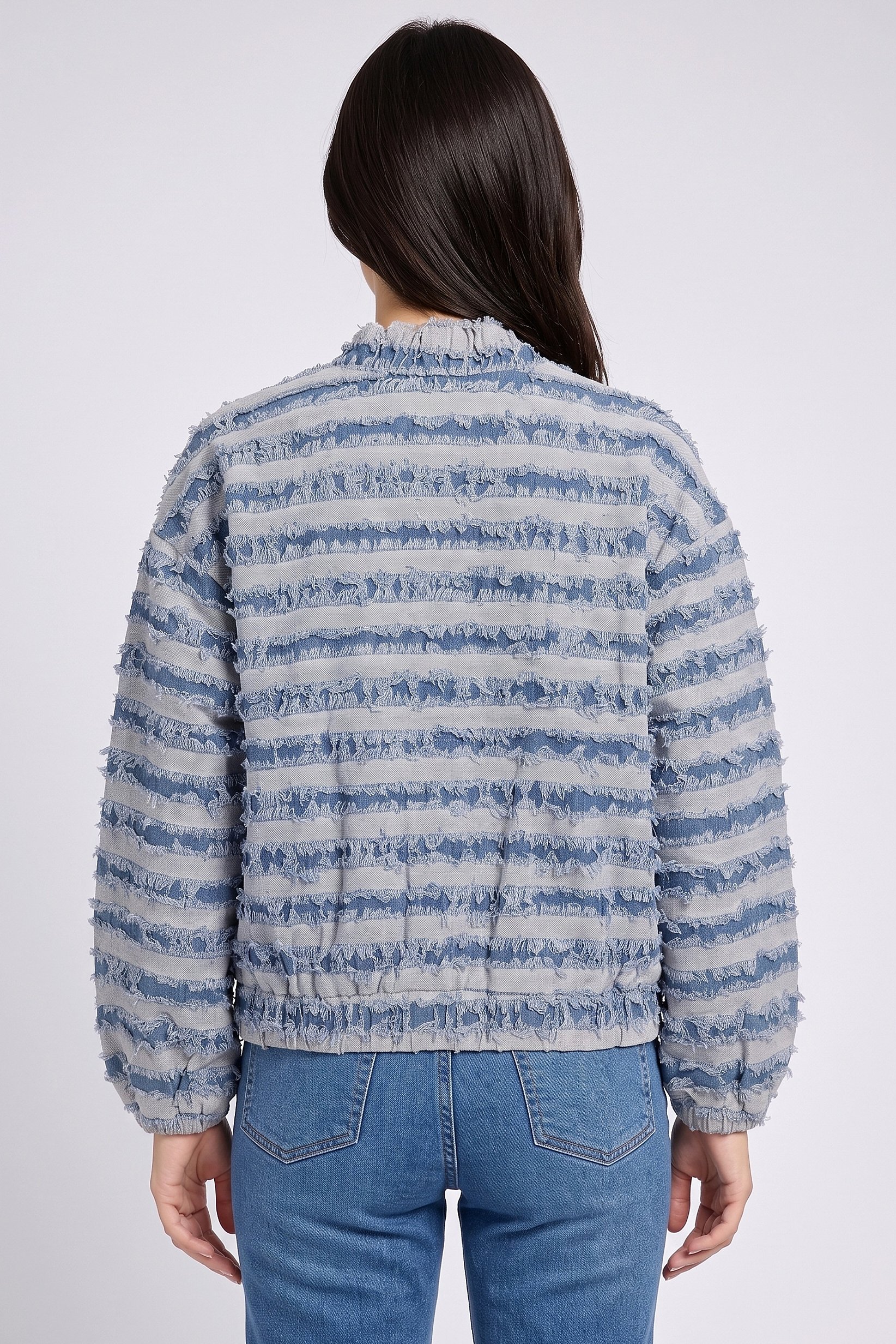 Women Textured Denim Jacket, Washed Blue