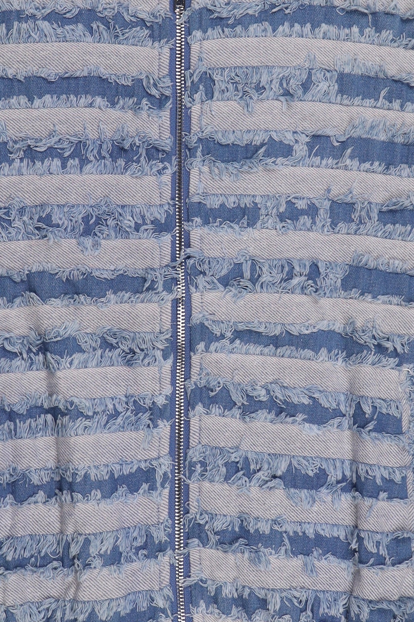 Women Textured Denim Jacket, Washed Blue