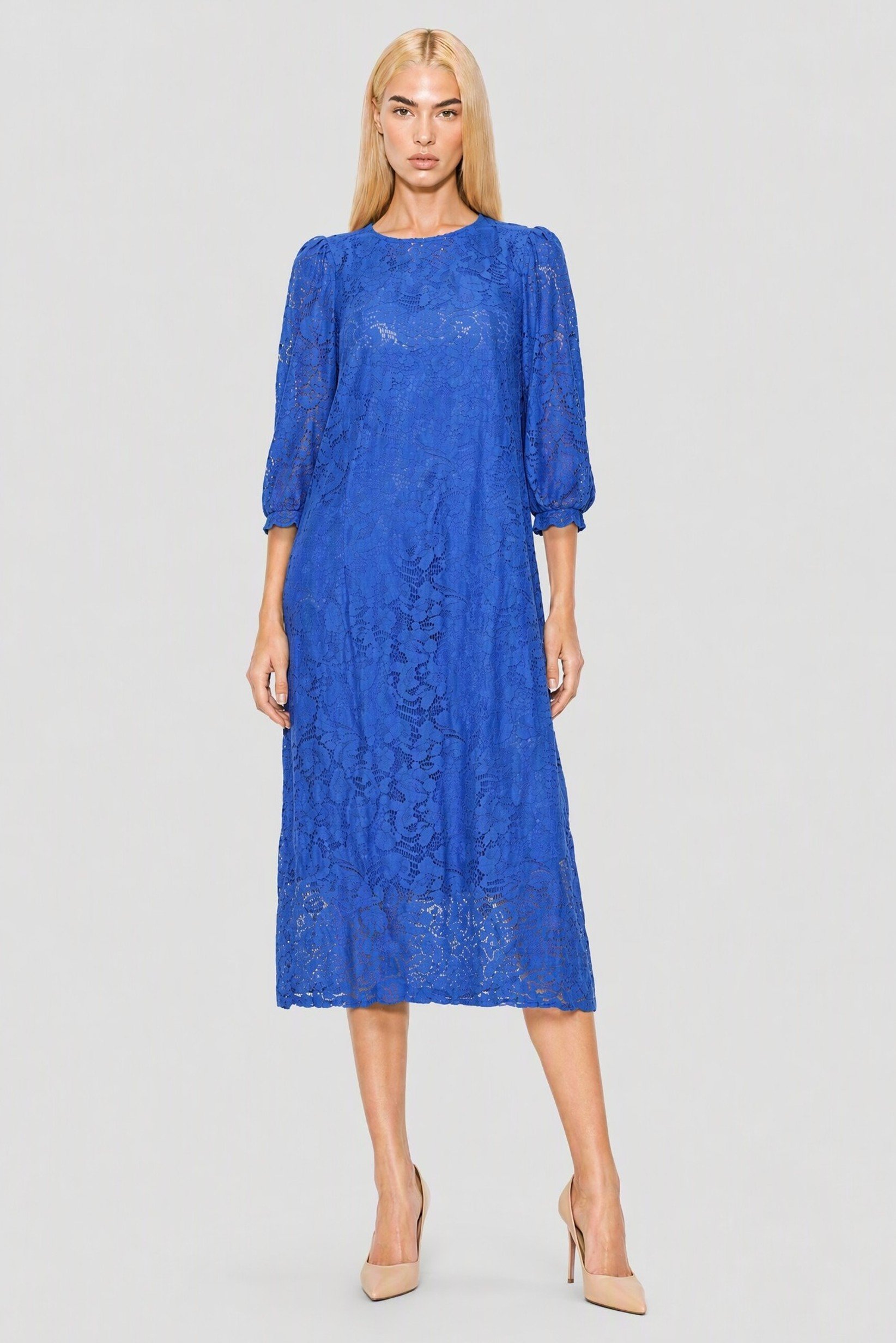 Women Eyelet Midi Dress, Blue