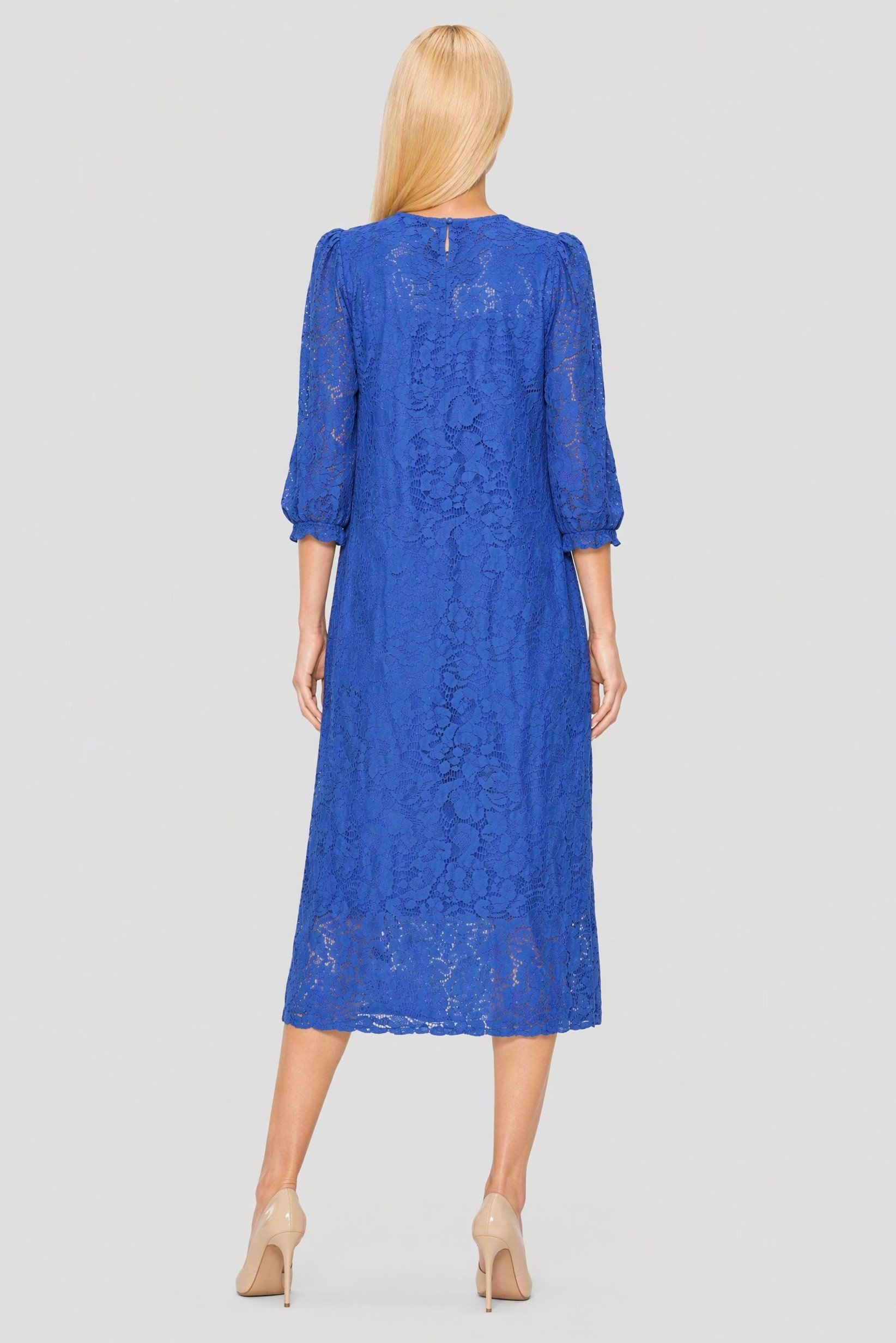 Women Eyelet Midi Dress, Blue