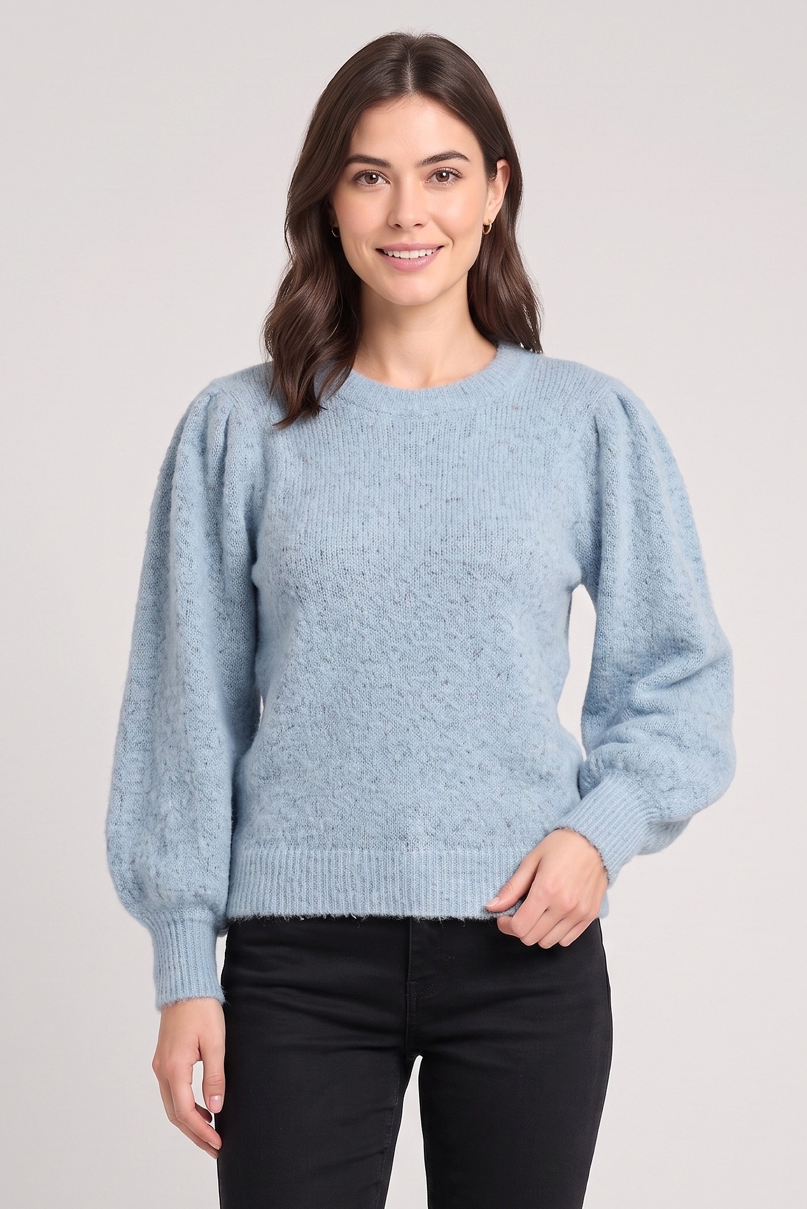 Women Crew Neck Textured Sweater, Light Blue