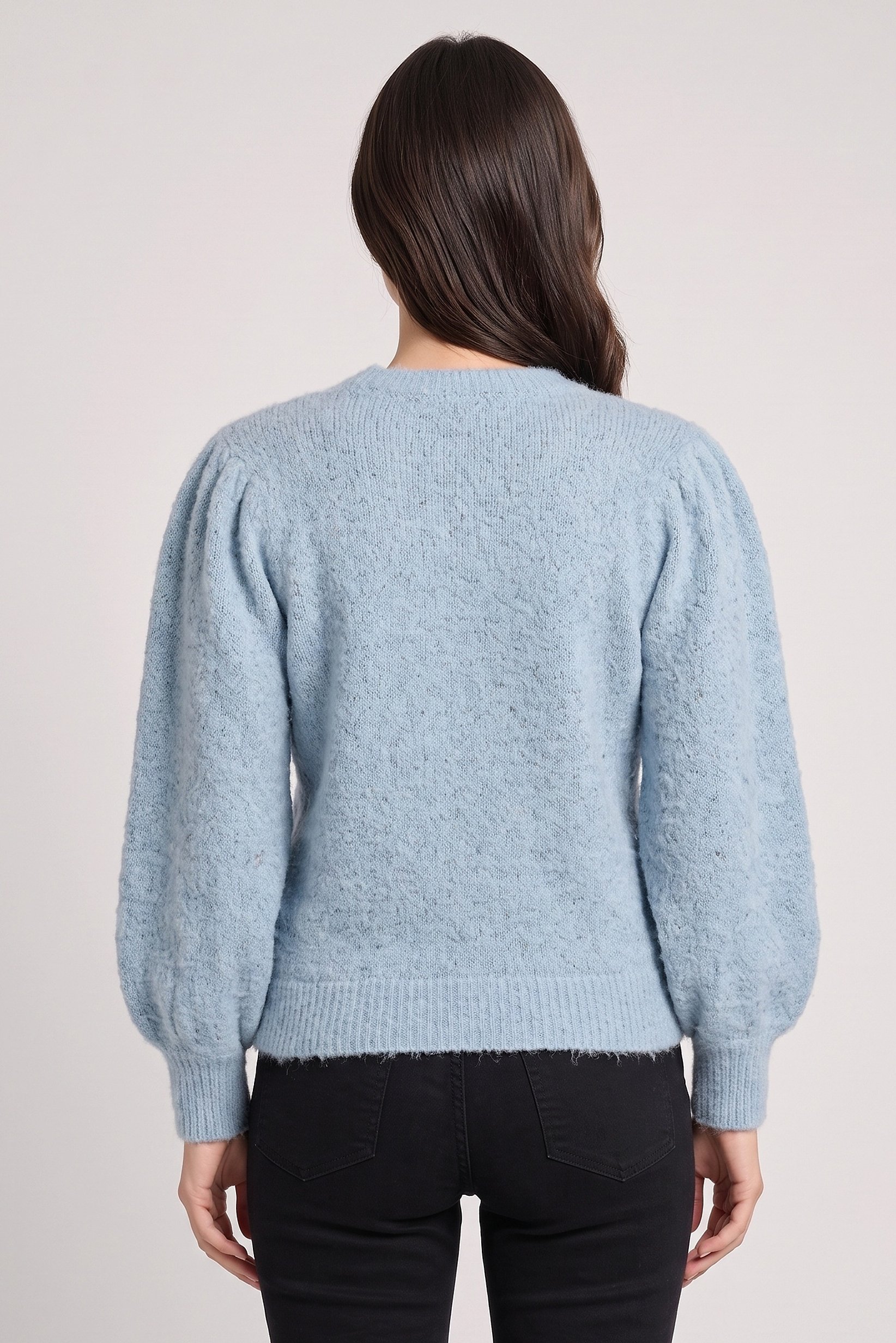 Women Crew Neck Textured Sweater, Light Blue