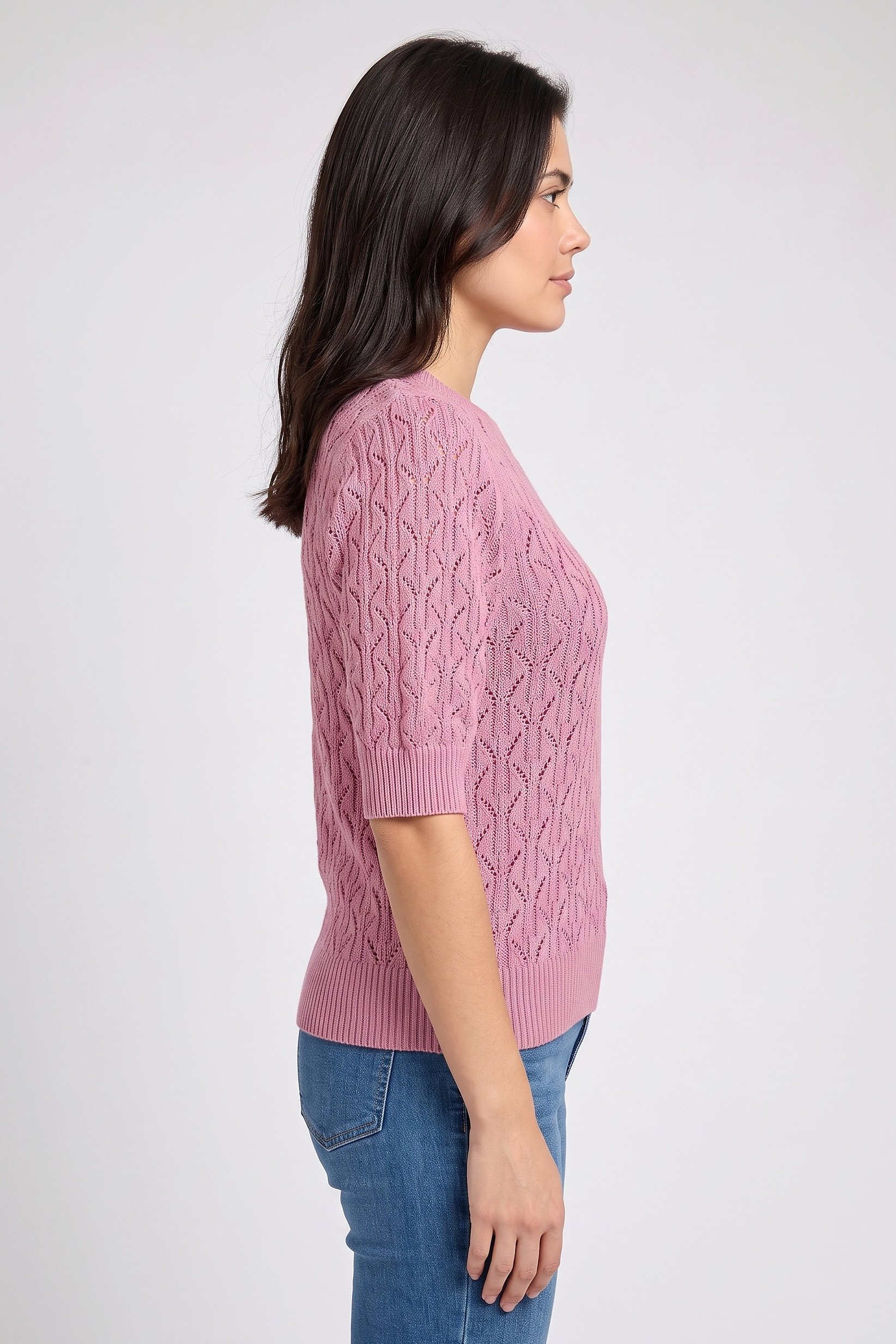 Women Crew Neck Knitted Sweater, Pink