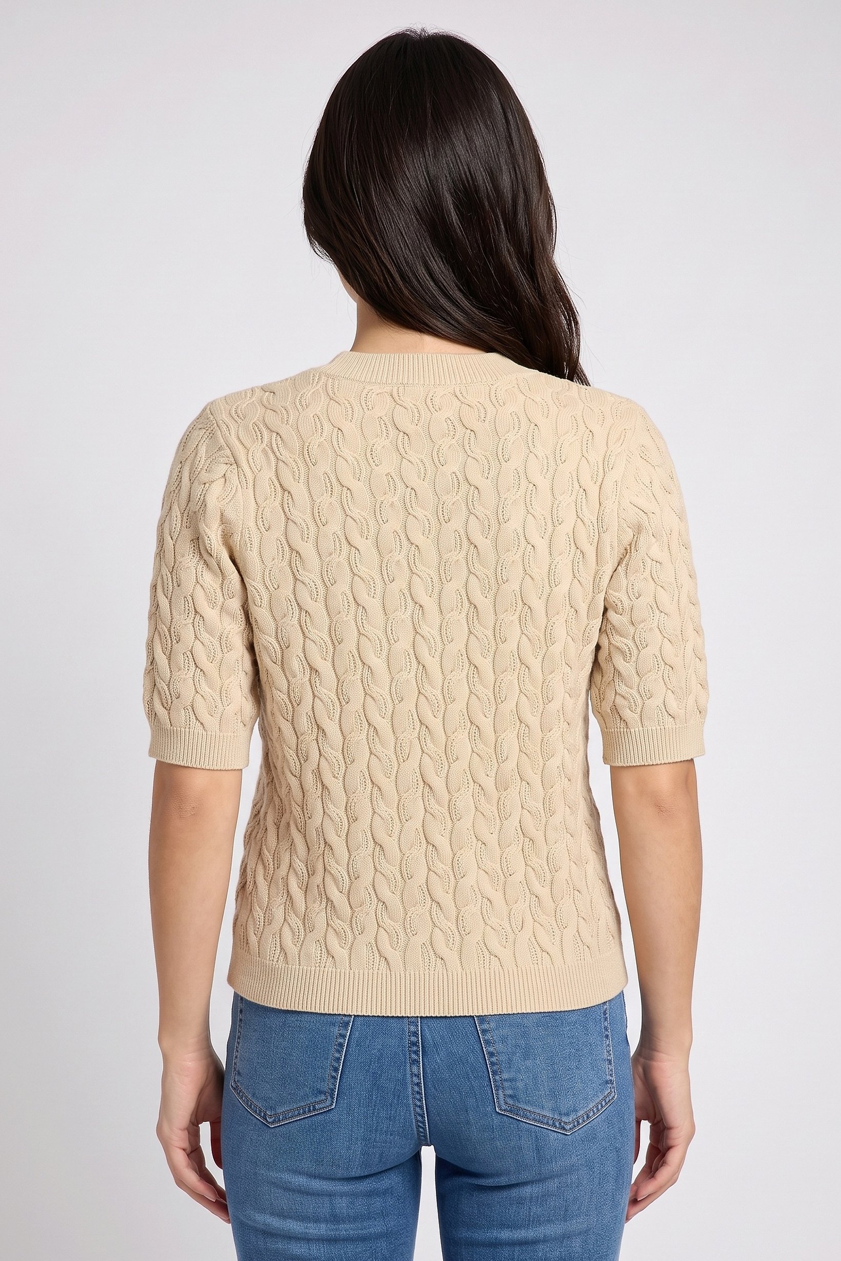Women Crew Neck Textured Cardigan, Dark Beige