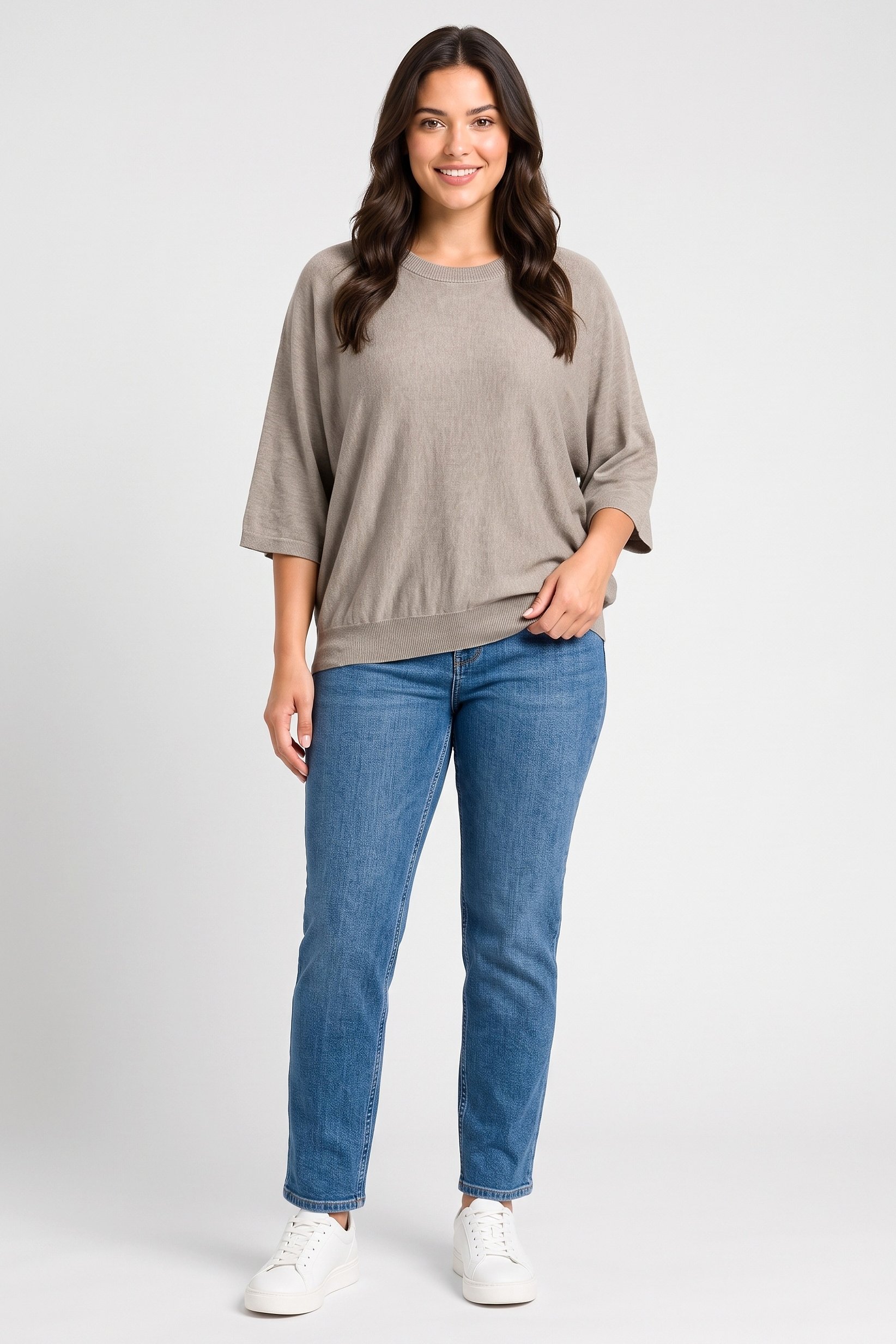 Women Round Neck Textured Sweater, Grey