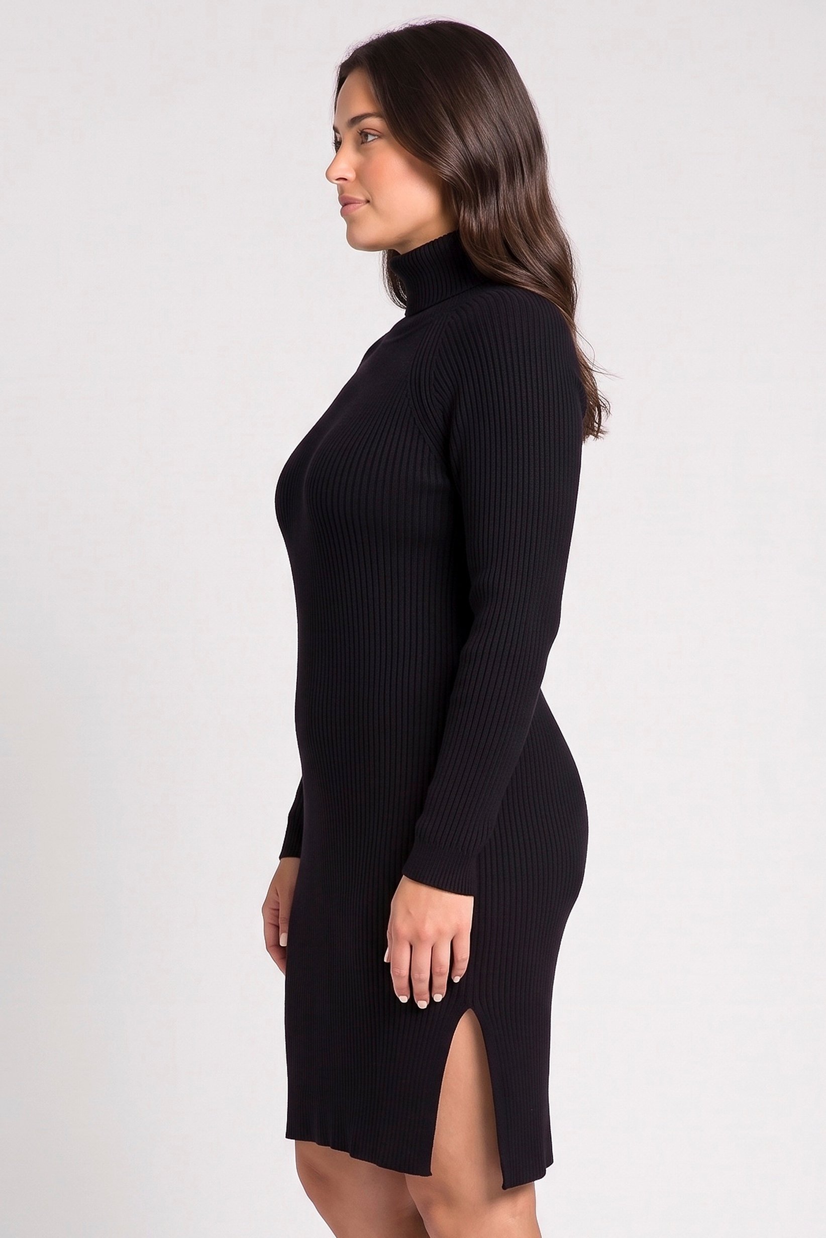 Women Knitted Sweater Dress, Black