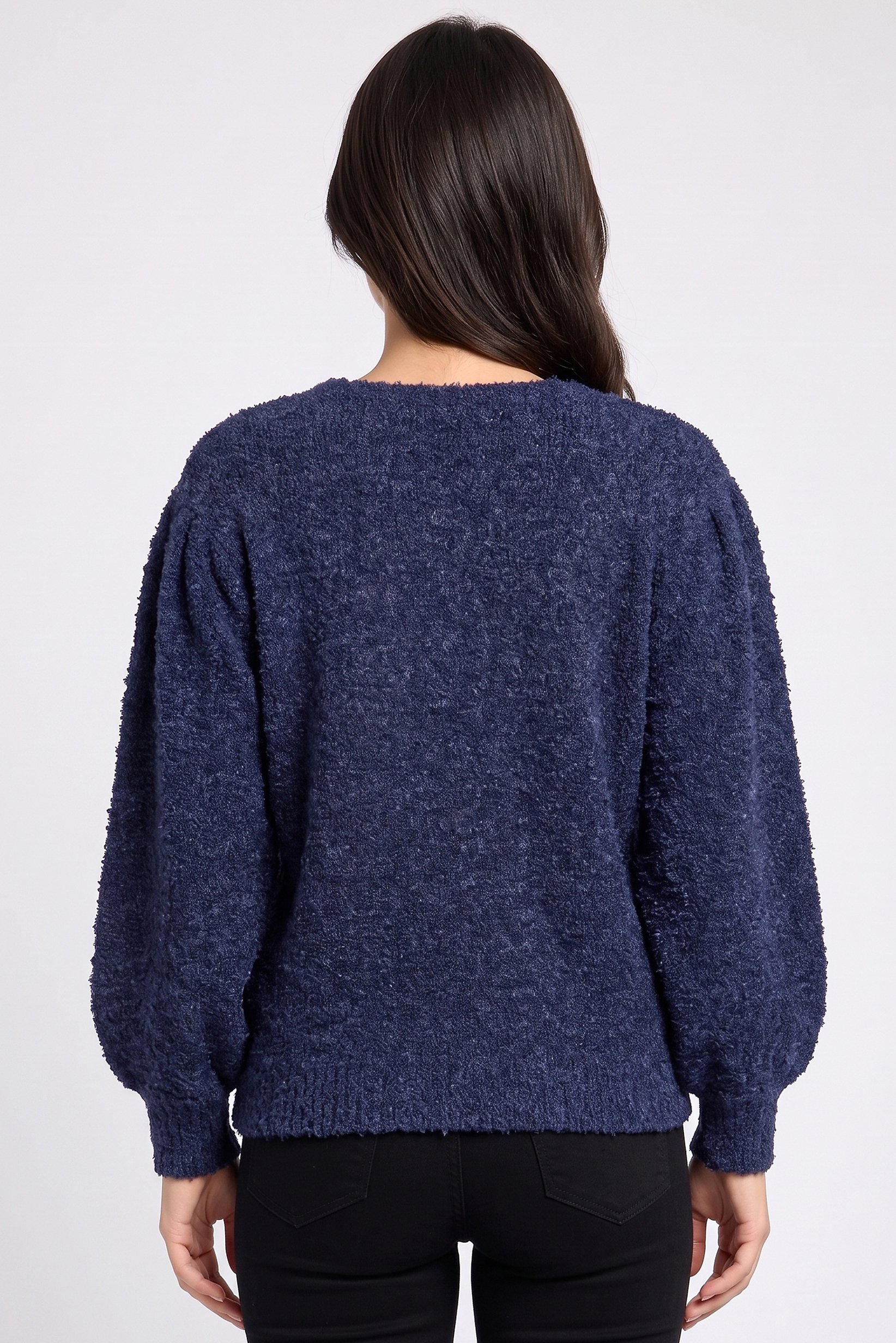 Women Crew Neck Textured Sweater, Navy Blue