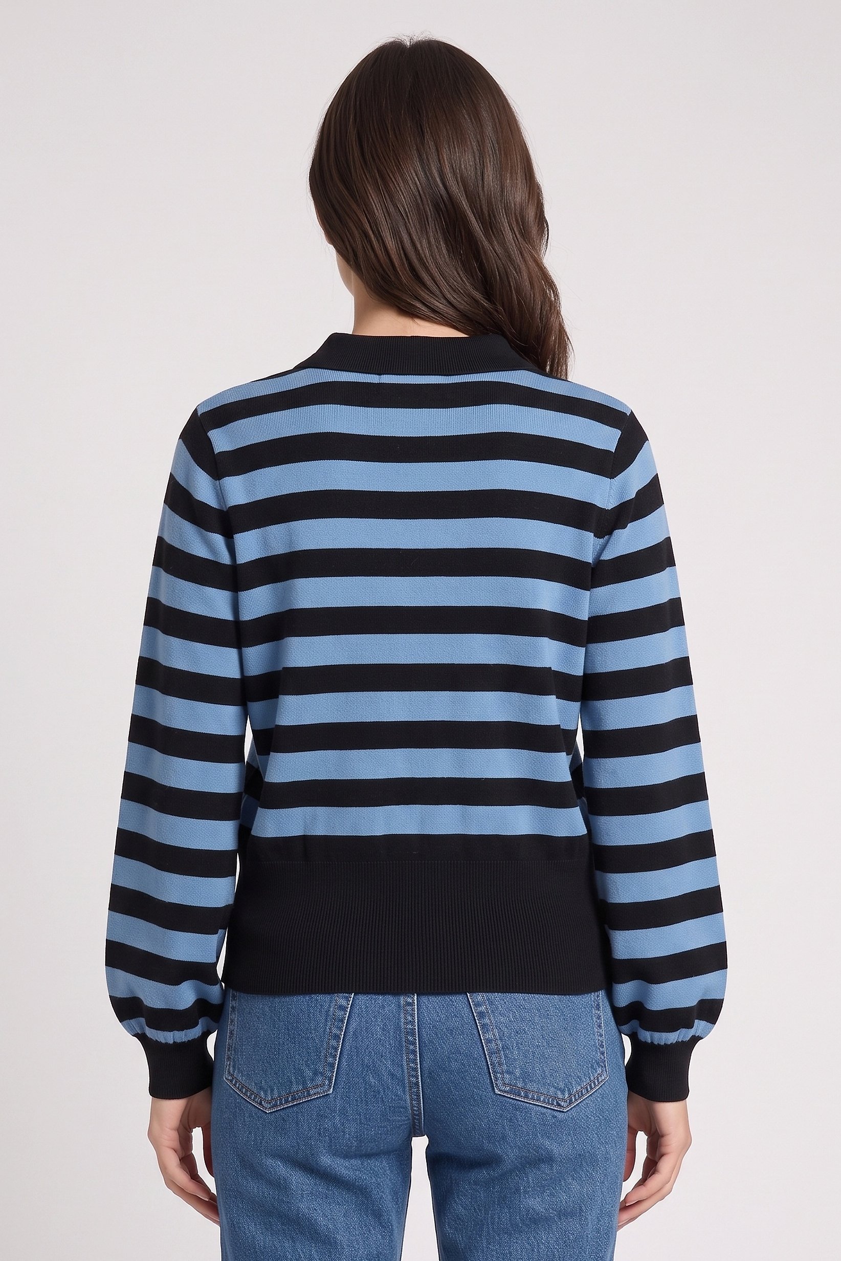 Women Spread Collar Stripe Sweater, Multicolor