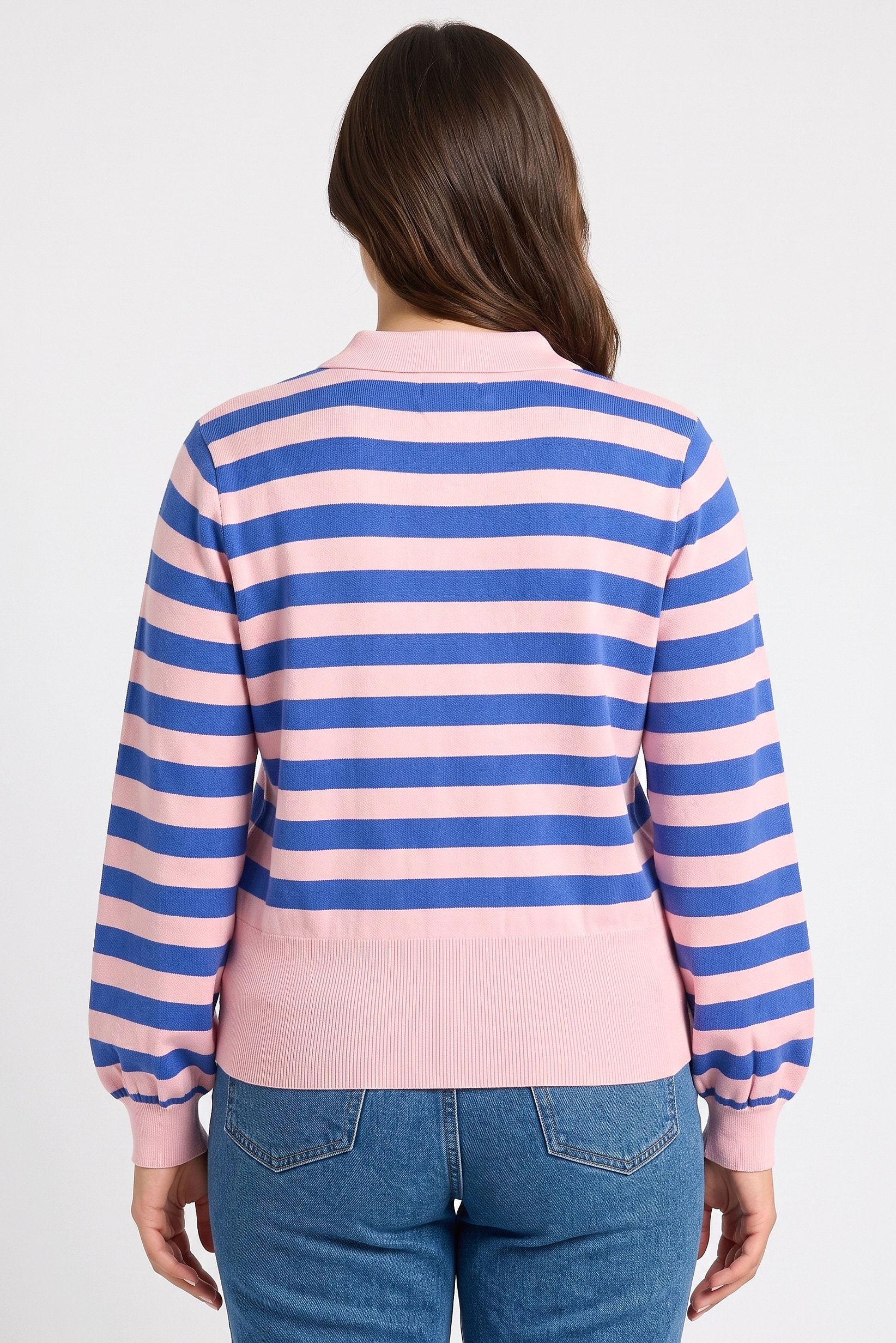 Women Spread Collar Stripe Sweater, Multicolor