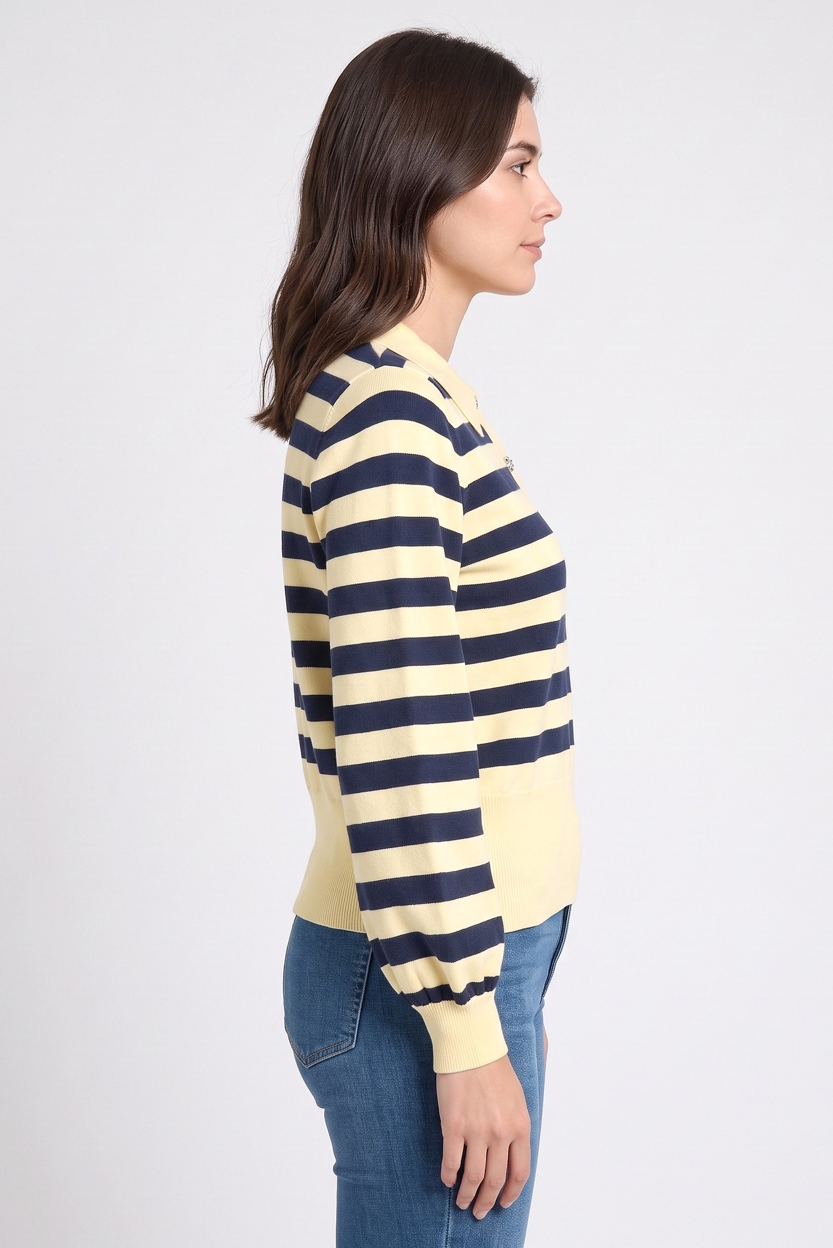 Women Spread Collar Stripe Sweater, Multicolor