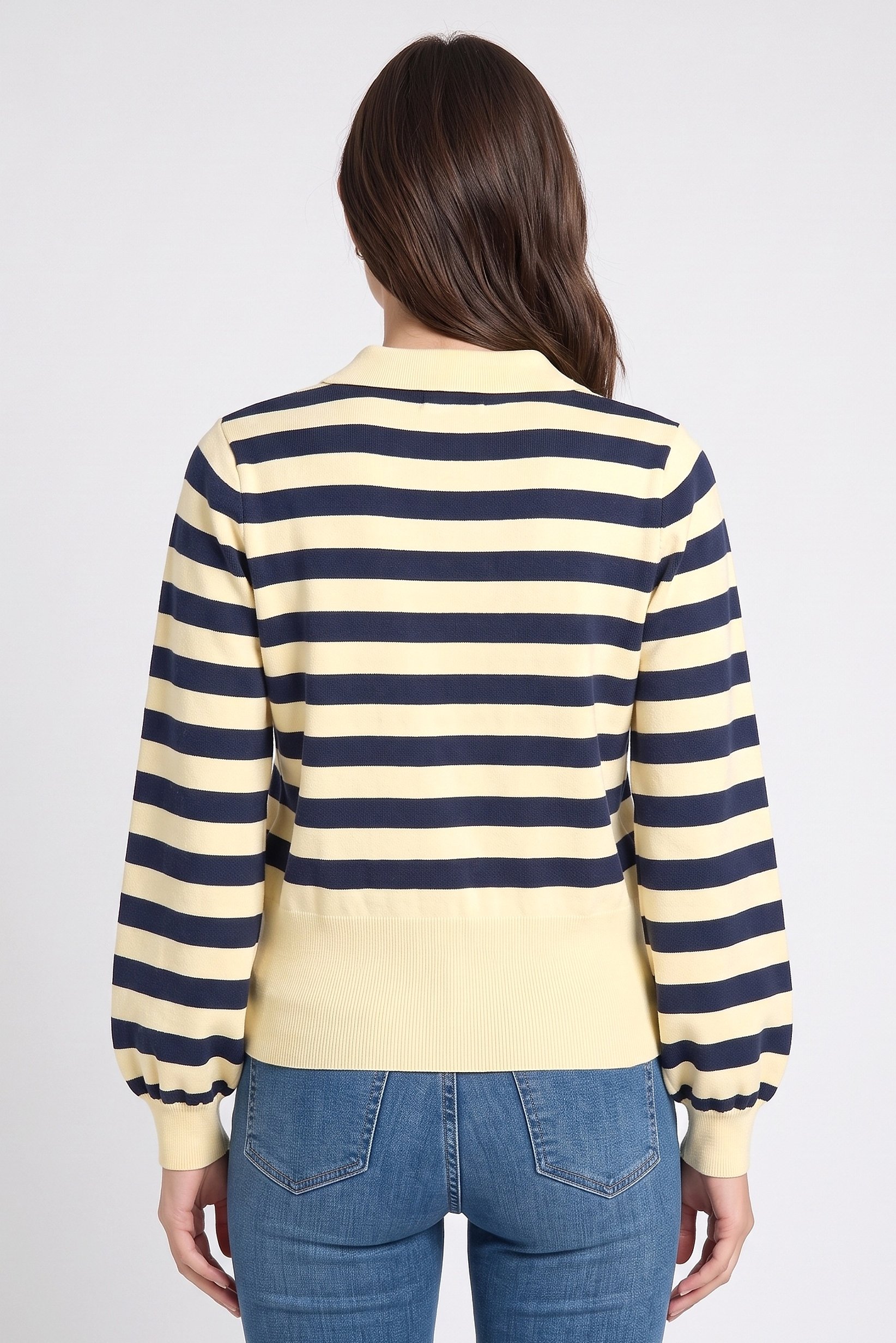 Women Spread Collar Stripe Sweater, Multicolor