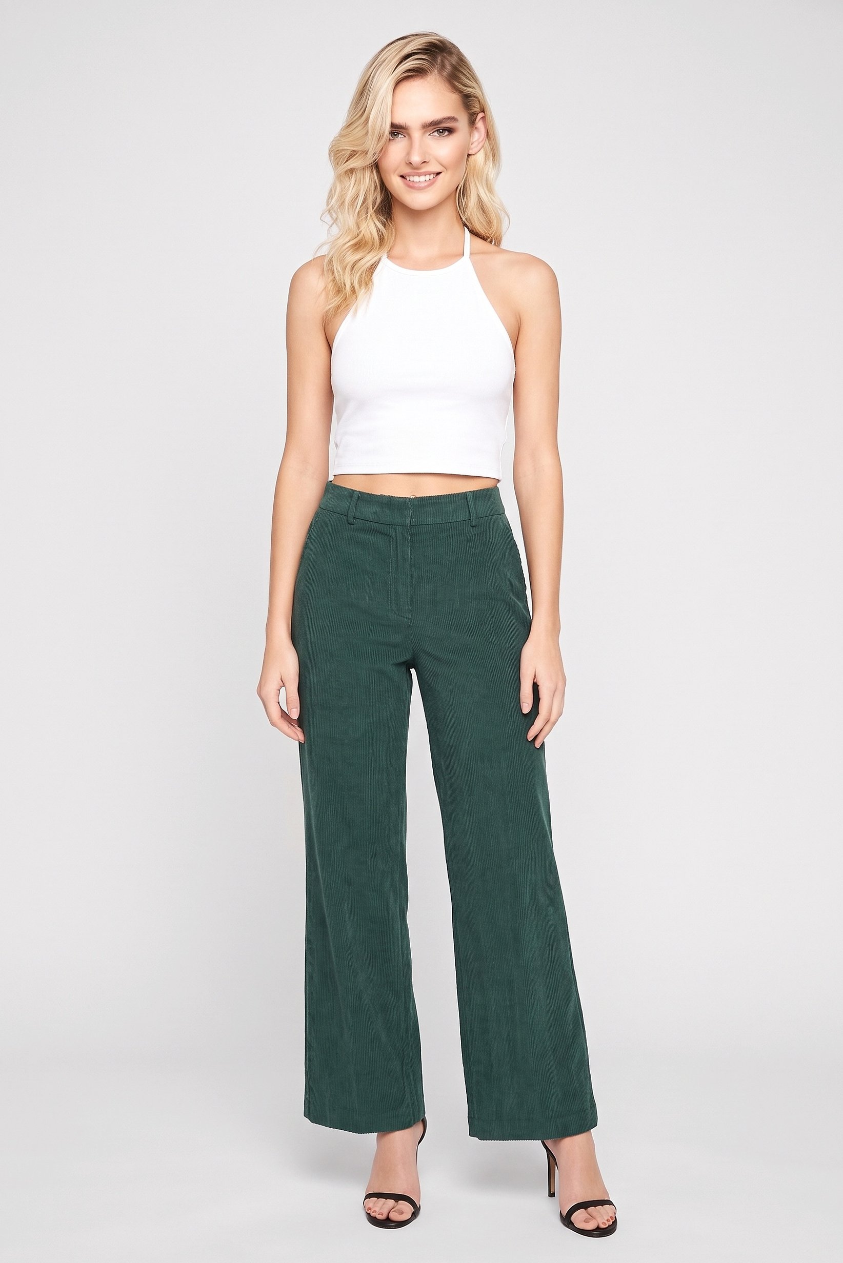 Women Regular Fit Textured Wide Leg Pants, Teal Green