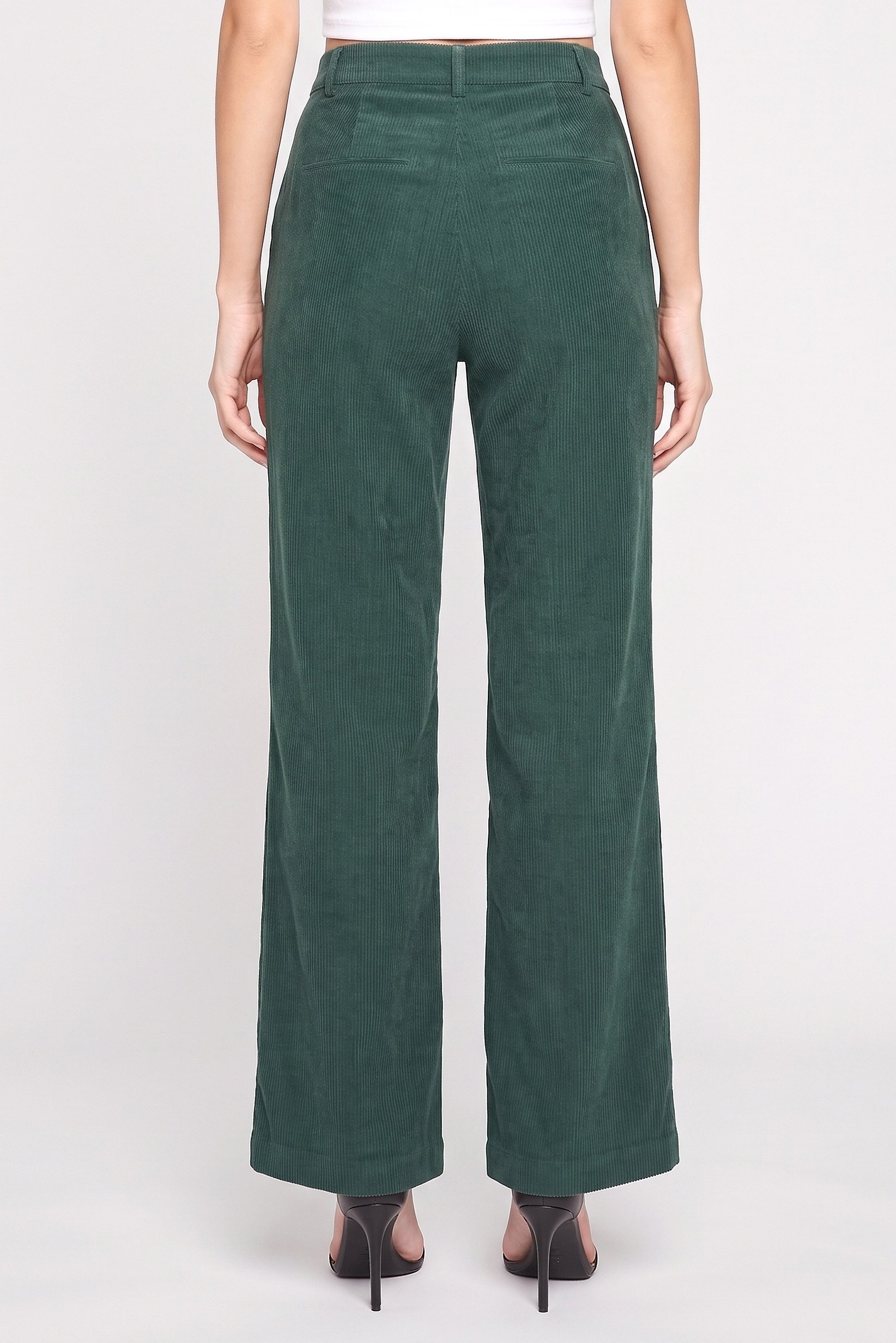 Women Regular Fit Textured Wide Leg Pants, Teal Green