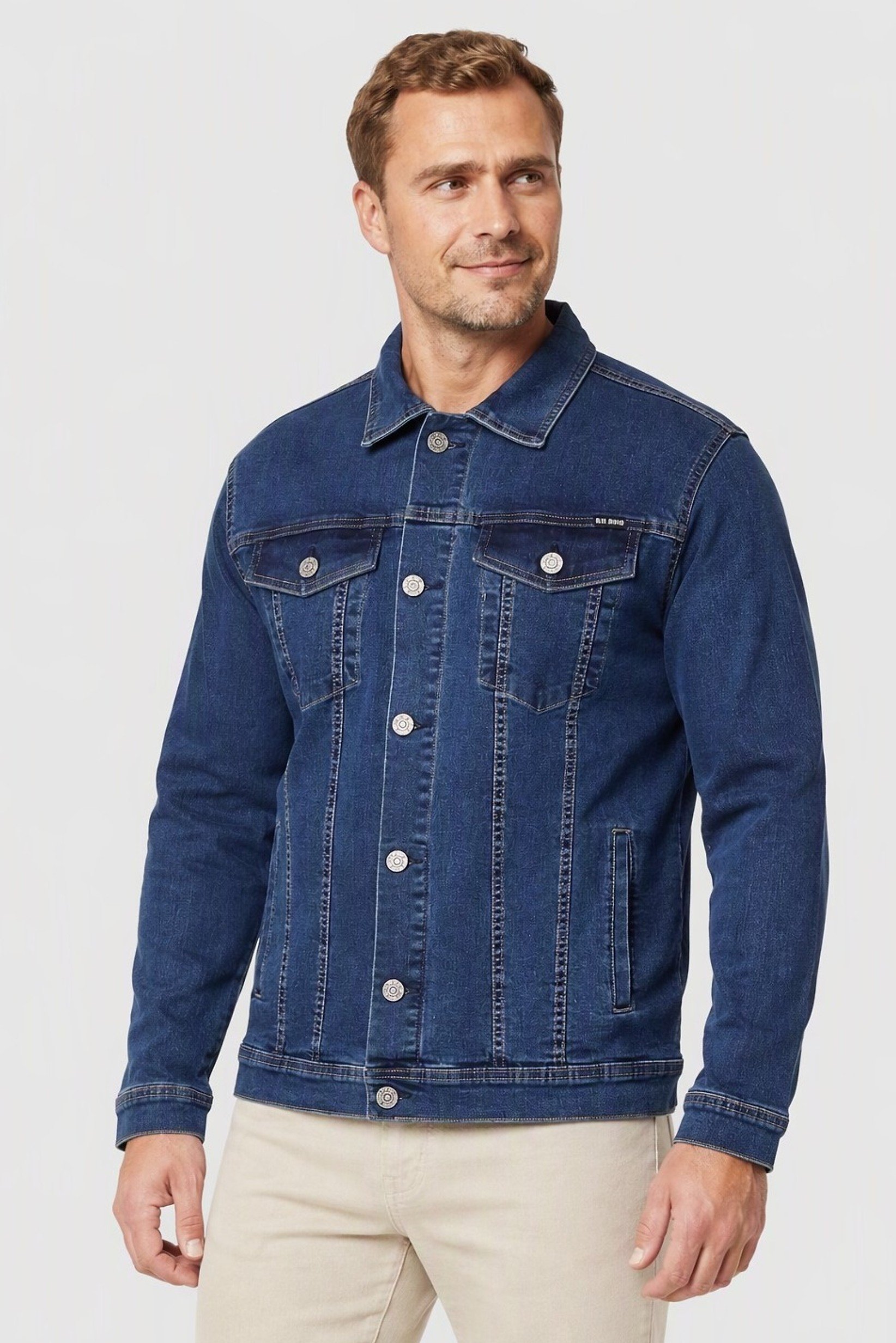 Men Solid Denim Jacket, Blue
