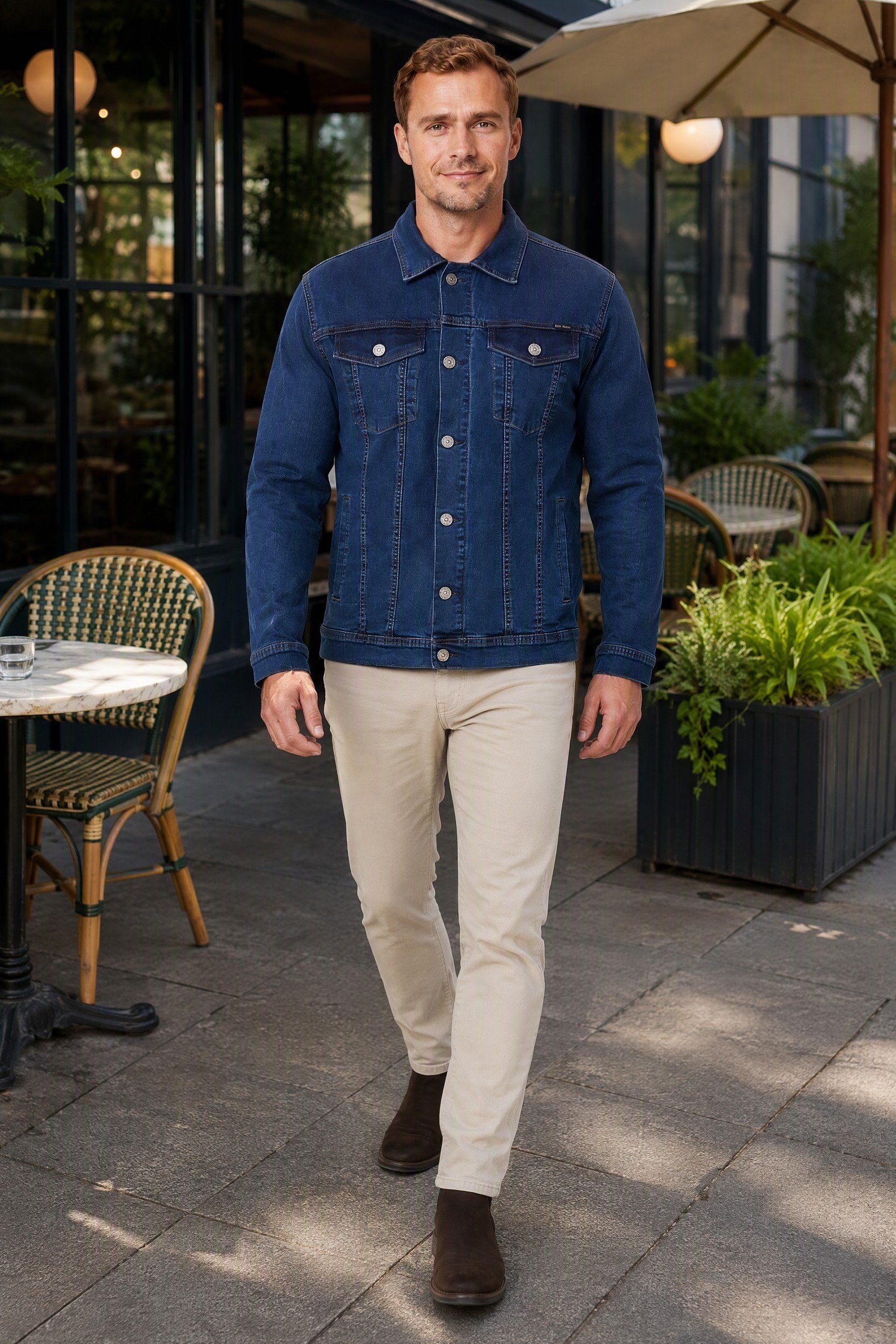Men Solid Denim Jacket, Blue