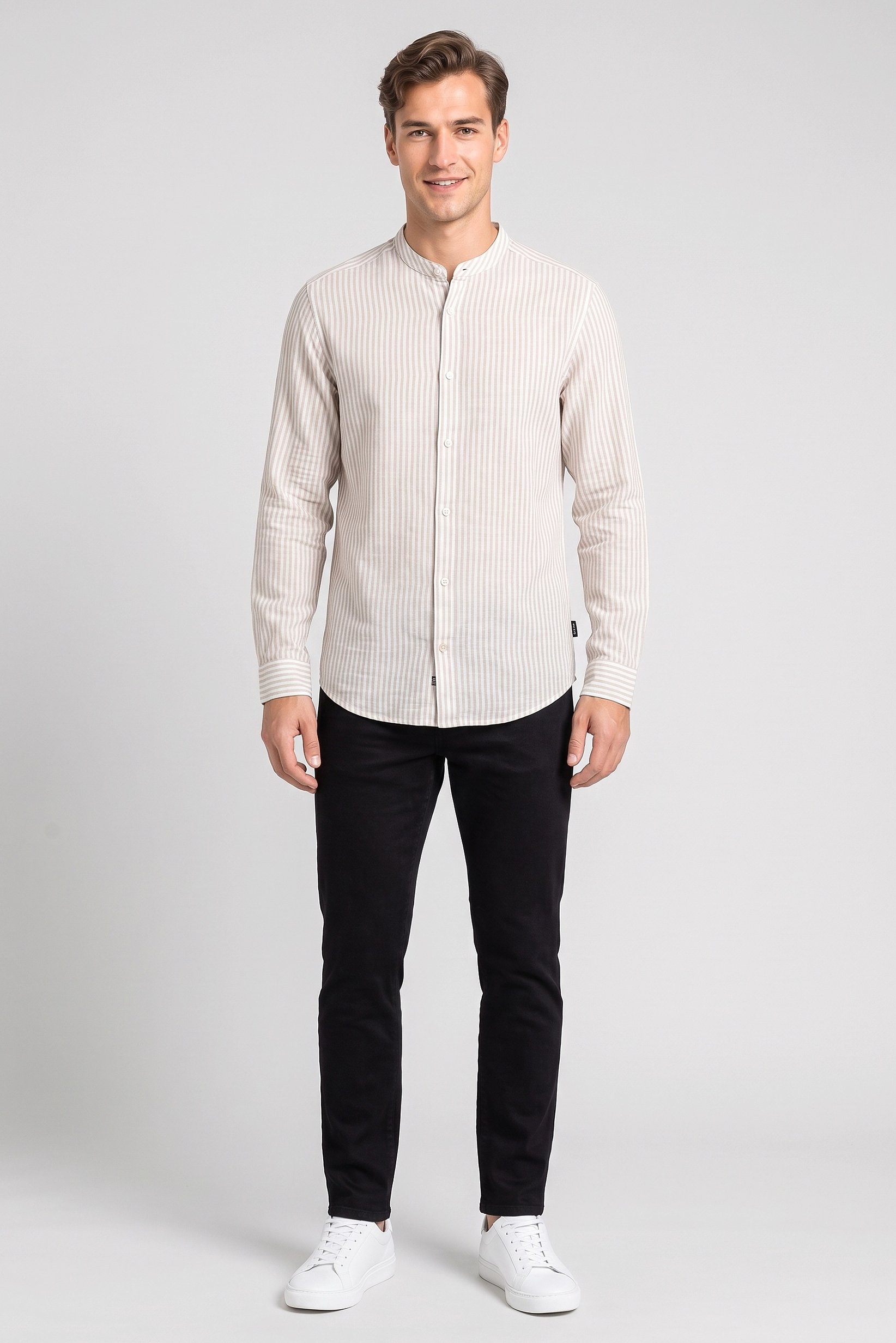 Men Slim Fit Stripe Long Sleeve Casual Shirt, Multicolor
