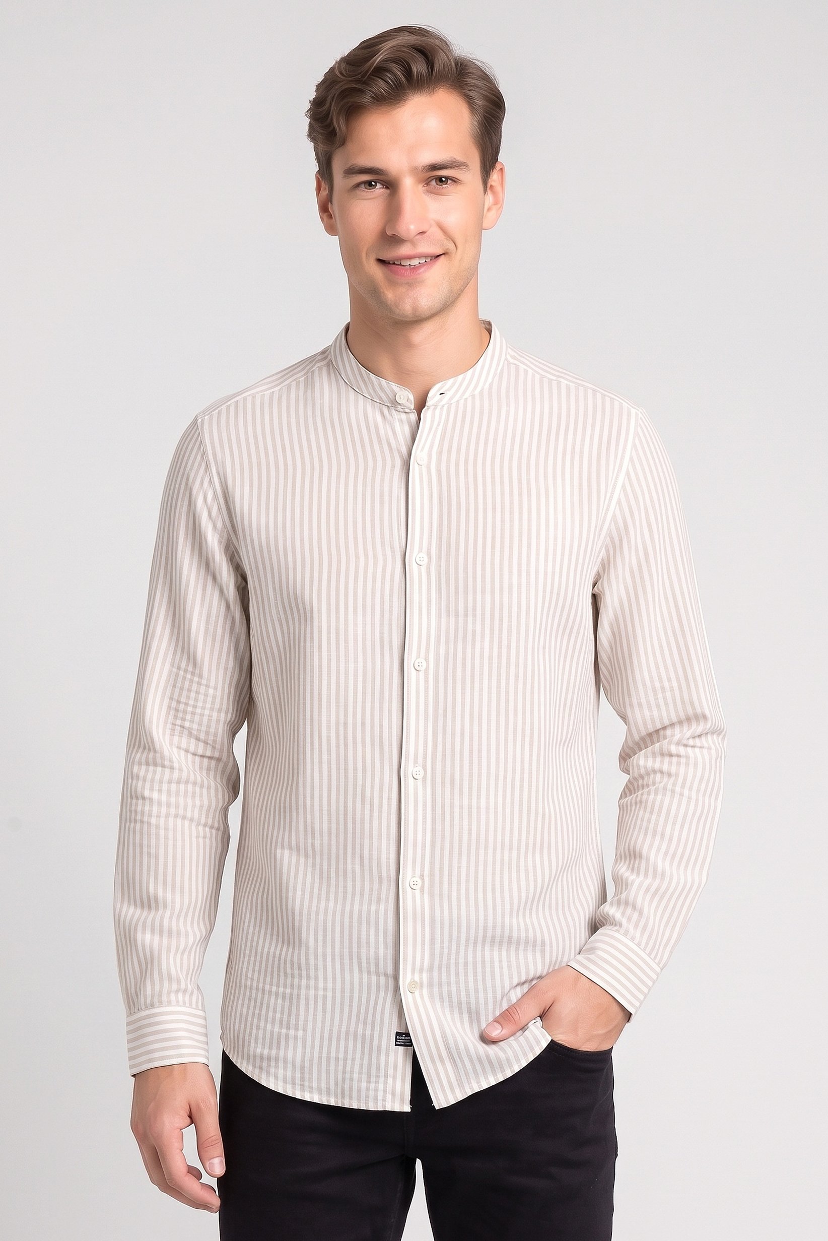 Men Slim Fit Stripe Long Sleeve Casual Shirt, Multicolor