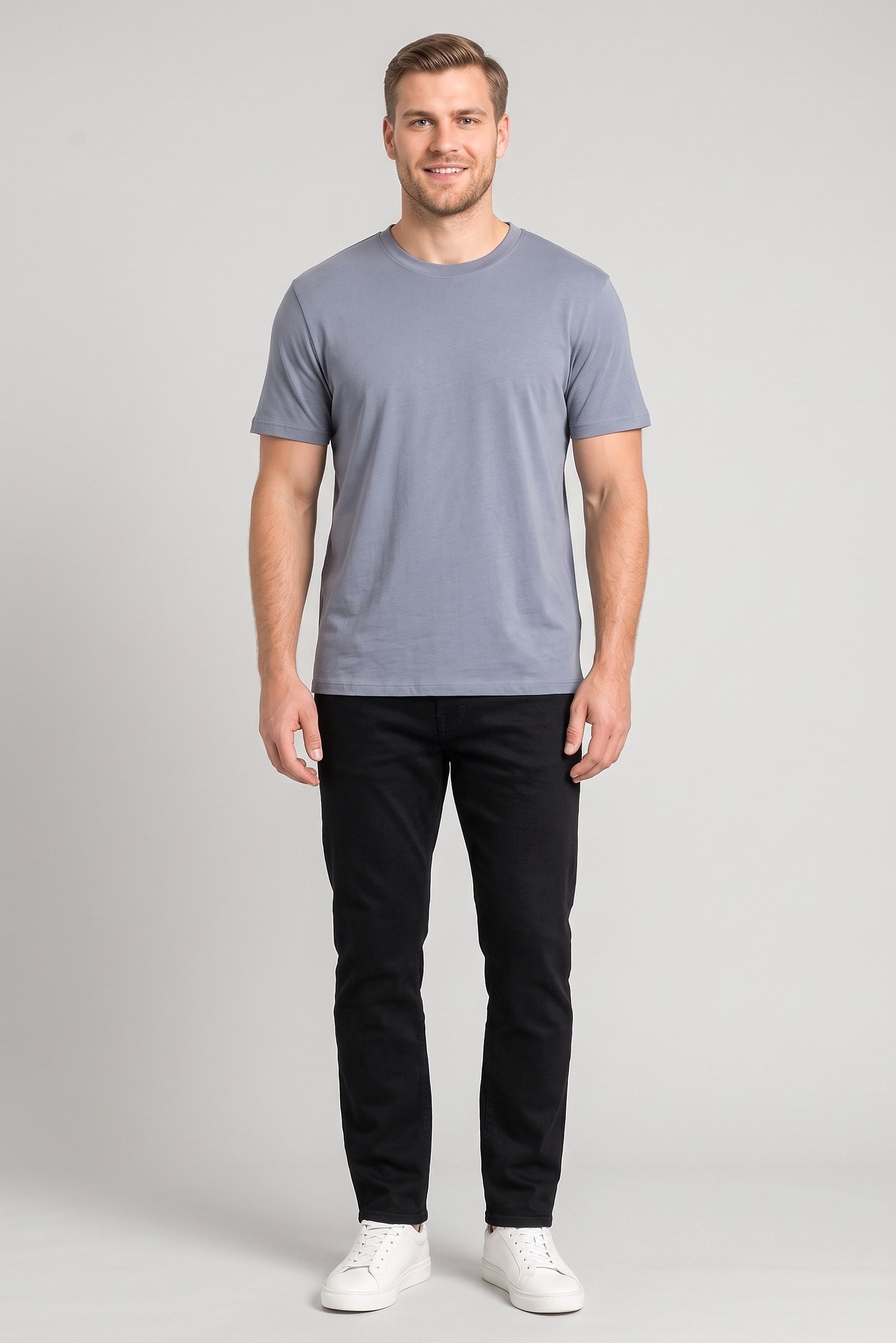 Men Crew Neck Short Sleeve Plain T-Shirt, Slate Grey